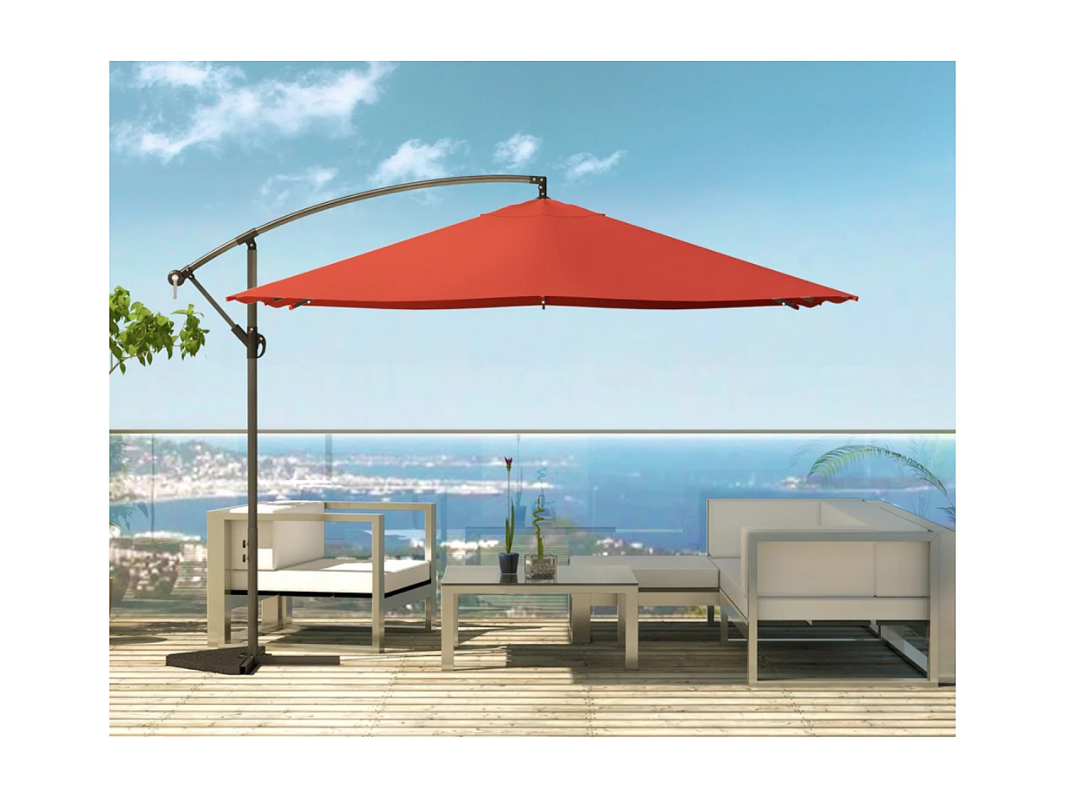 Verplaatste LED zweefparasol vierkant 3x3m terracotta SOLENZARA BULLE