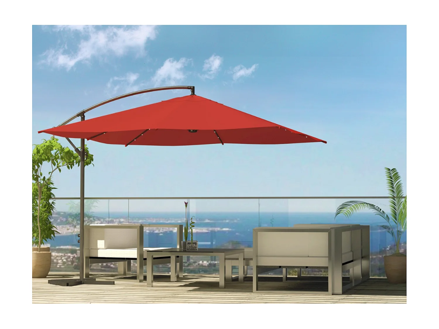 Verplaatste LED zweefparasol vierkant 3x3m terracotta SOLENZARA BULLE