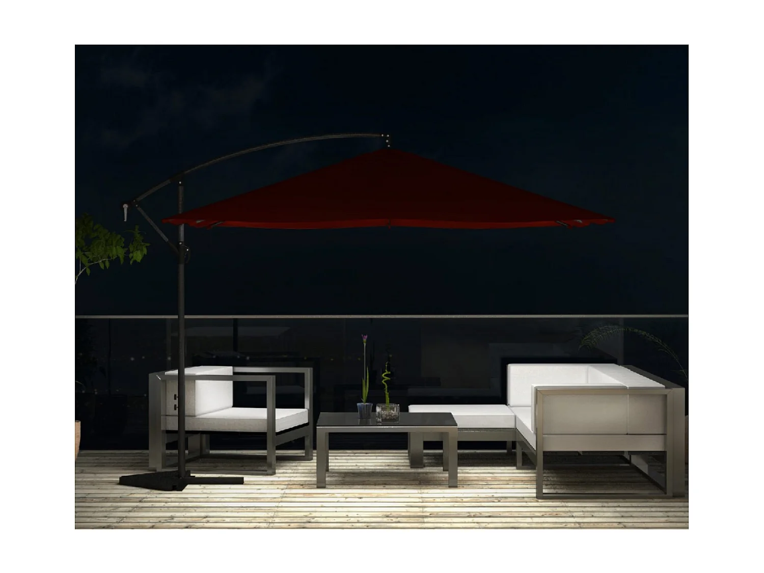 Verplaatste LED zweefparasol vierkant 3x3m terracotta SOLENZARA BULLE