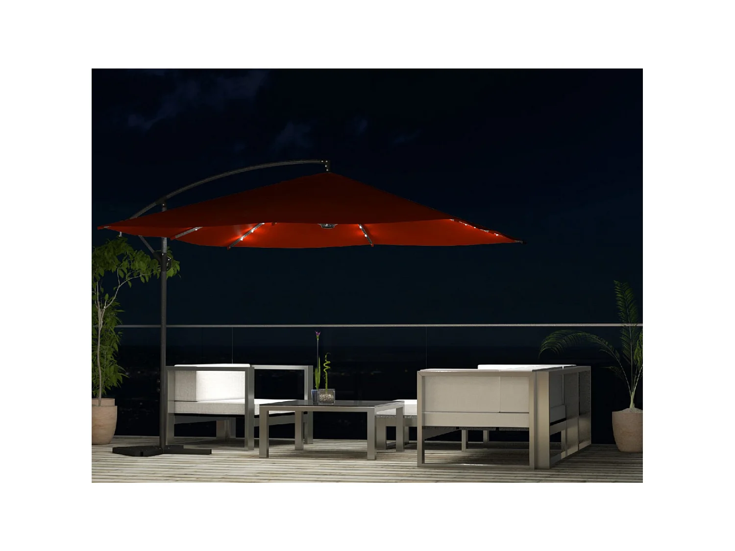 Parasol  terracotta droit carré 3 x 3 m led SOLENZARA