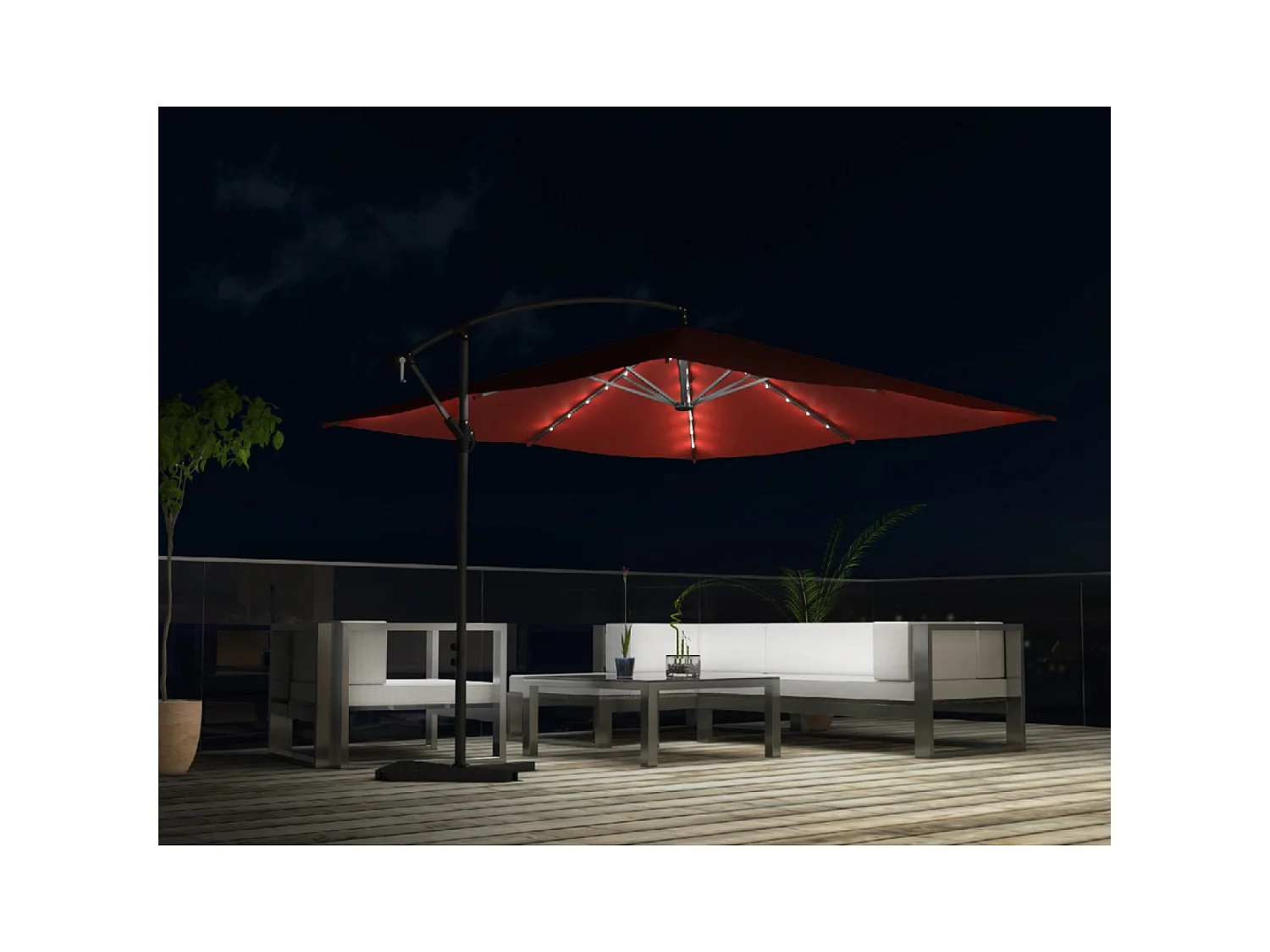 Parasol  terracotta droit carré 3 x 3 m led SOLENZARA