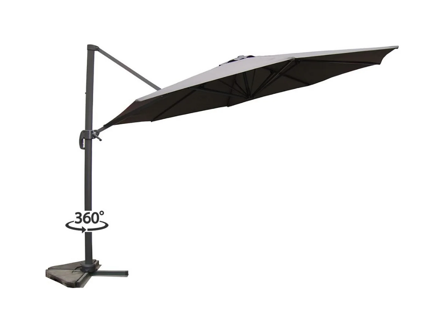 Parasol excéntrico redondo Ø 350 cm, giratoria 360 ° gris CASTILLO