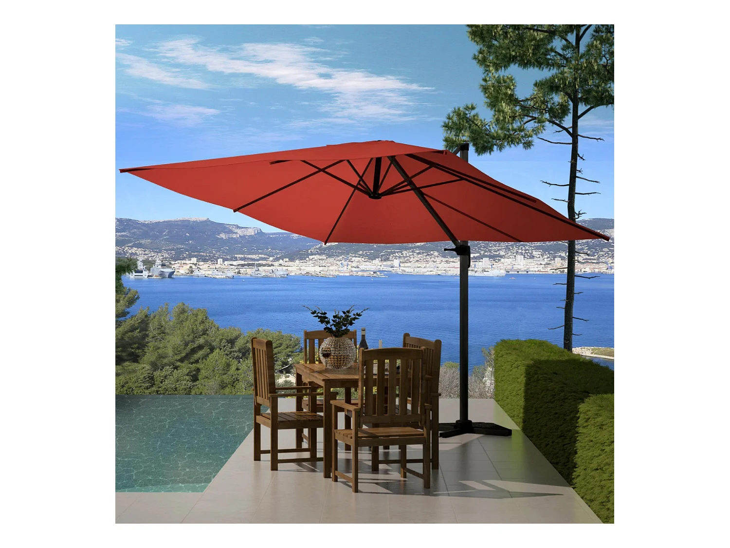 Verplaatste Vierkante Parasol 3x3m Draaibaar 360° Terracotta - Palatino