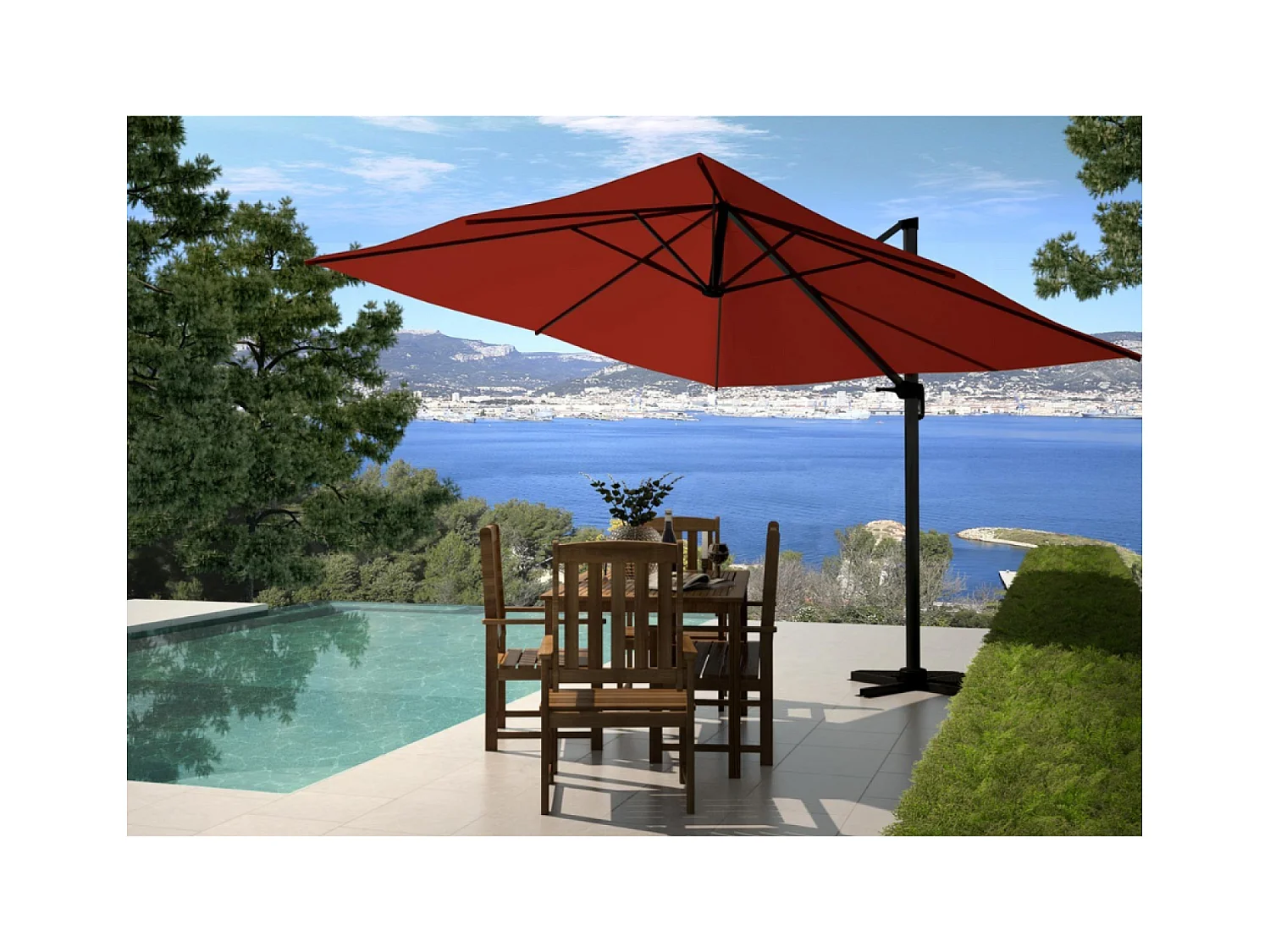 Parasol déporté et rotatif 3 x 3m terracotta PALATINO
