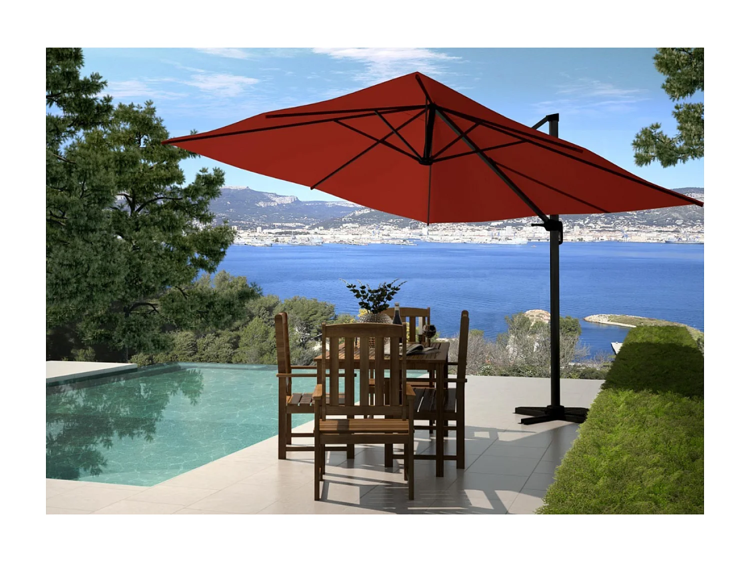 Parasol déporté et rotatif 3 x 3m terracotta PALATINO