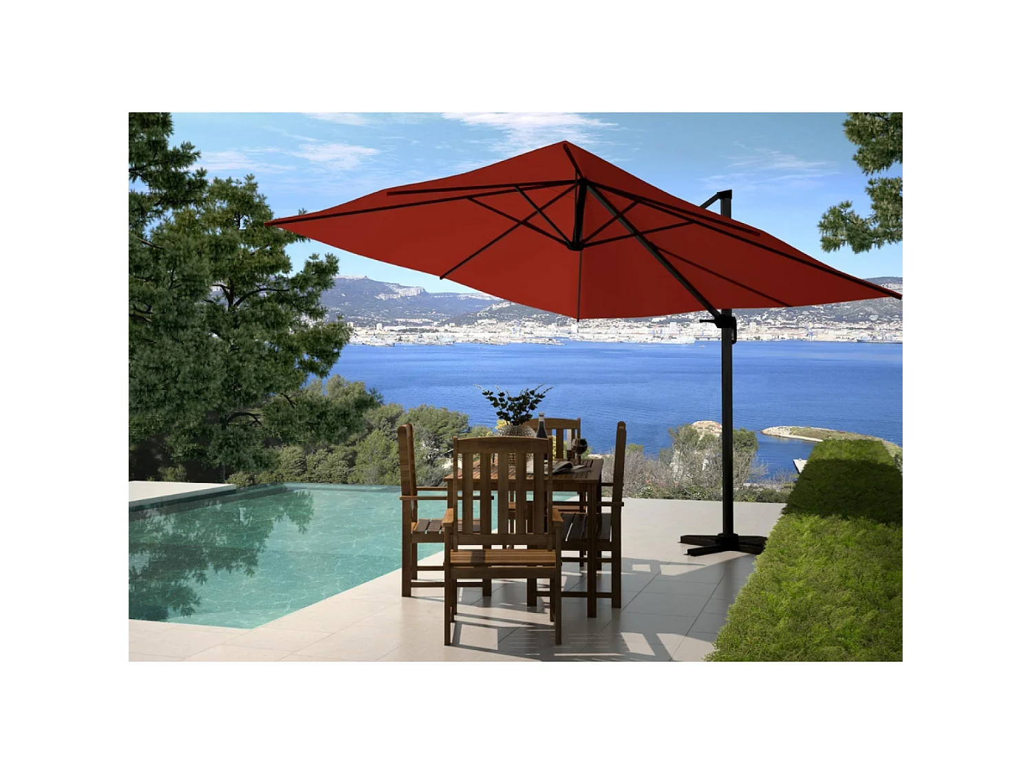 Versetzter Quadratischer Sonnenschirm 3x3m 360° Drehbar Terrakotta - Palatino