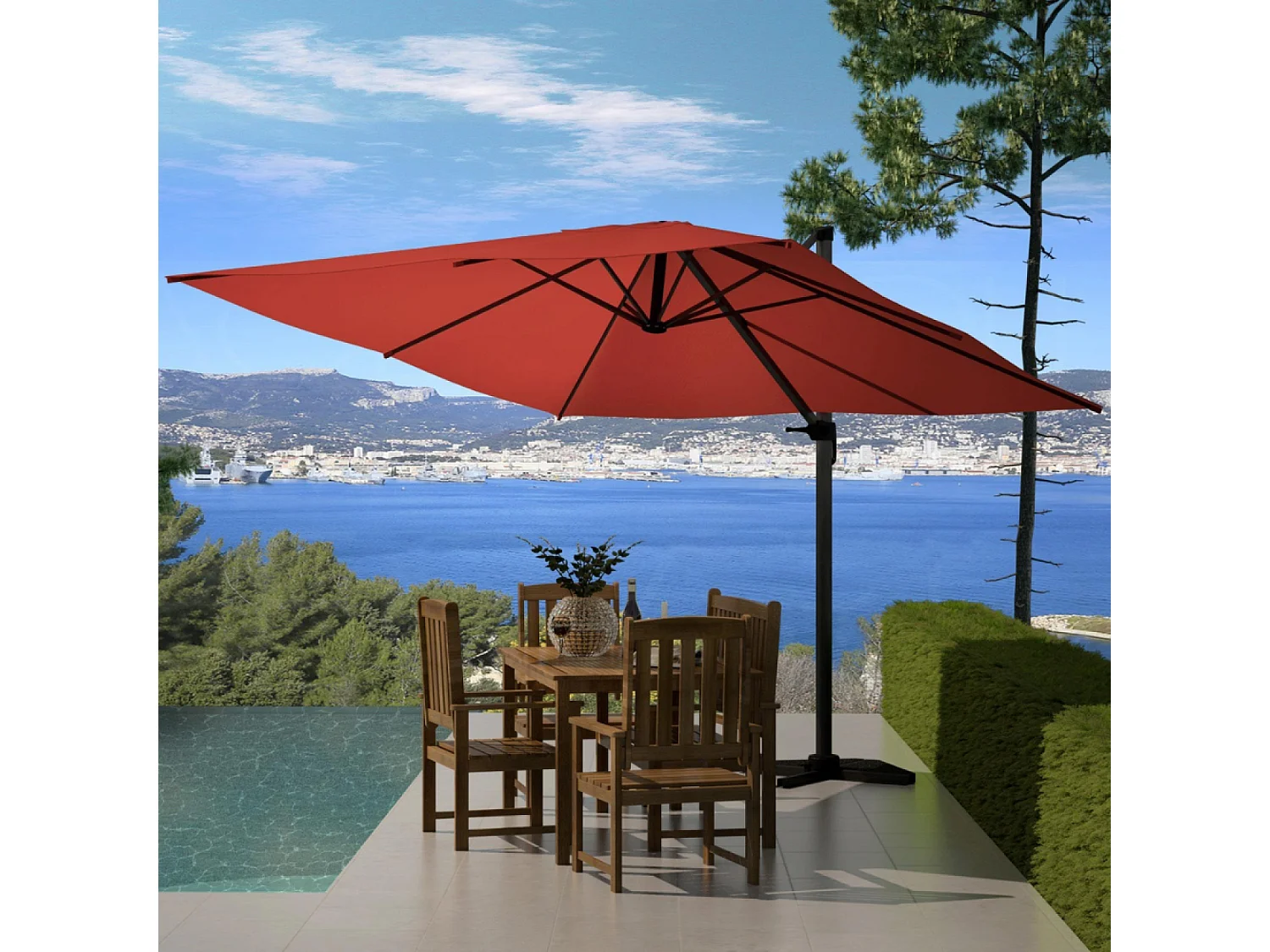 Versetzter Quadratischer Sonnenschirm 3x3m 360° Drehbar Terrakotta - Palatino