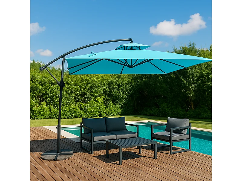 Versetzter Runder Sonnenschirm Blau Capri 3m - Aluminium Epoxid, Polyesterstoff 160g/m²