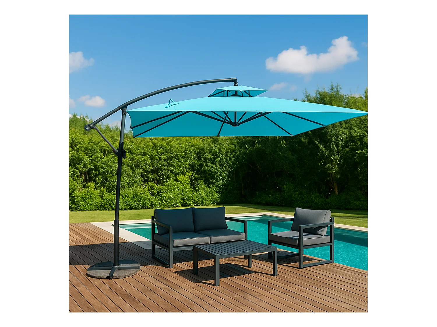 Versetzter Runder Sonnenschirm Blau Capri 3m - Aluminium Epoxid, Polyesterstoff 160g/m²