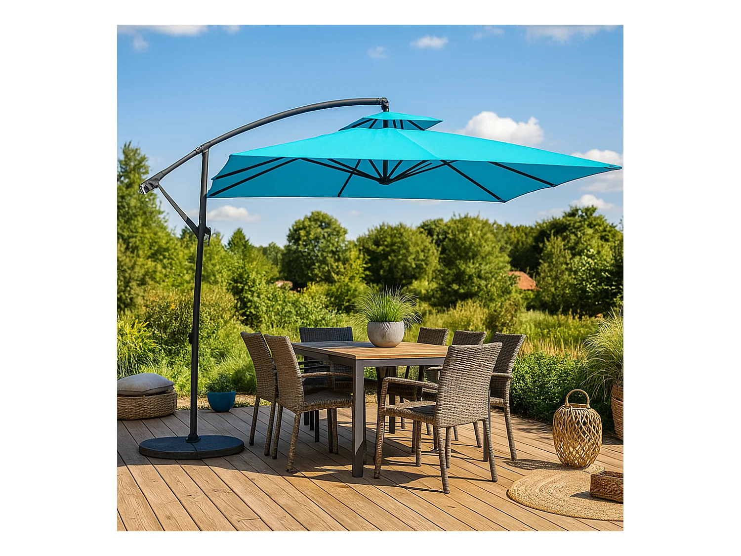 Versetzter Runder Sonnenschirm Blau Capri 3m - Aluminium Epoxid, Polyesterstoff 160g/m²