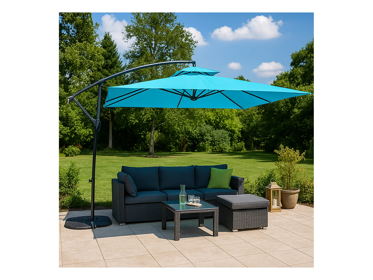 Versetzter Runder Sonnenschirm Blau Capri 3m - Aluminium Epoxid, Polyesterstoff 160g/m²