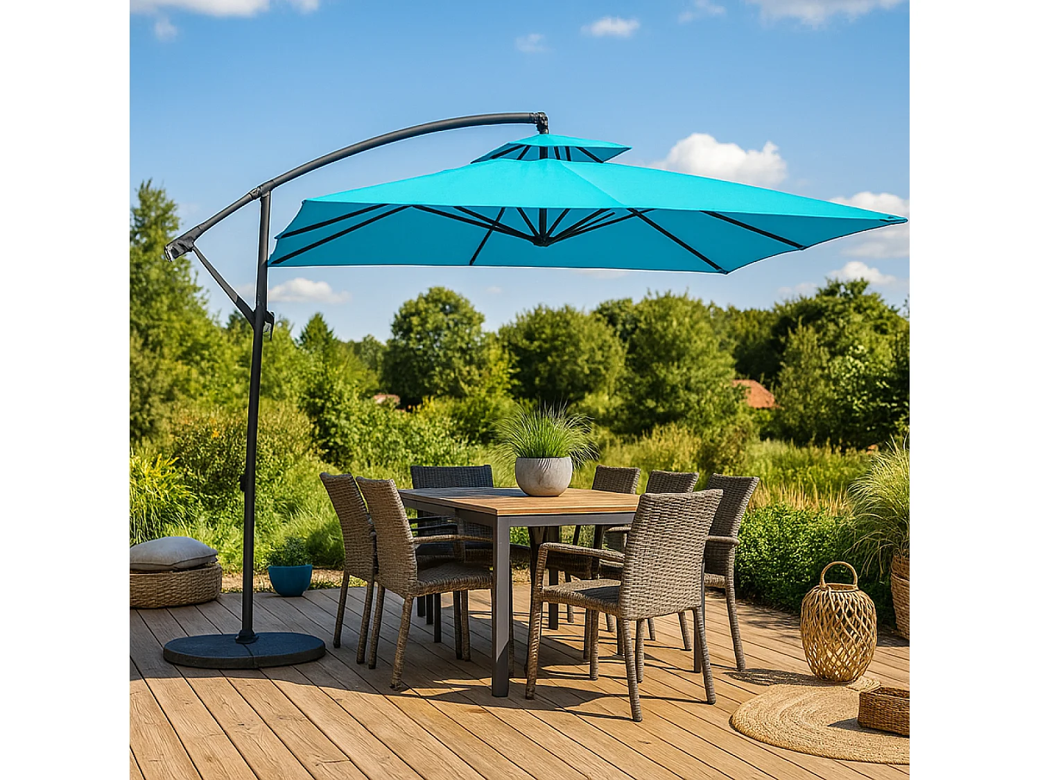 Versetzter Runder Sonnenschirm Blau Capri 3m - Aluminium Epoxid, Polyesterstoff 160g/m²