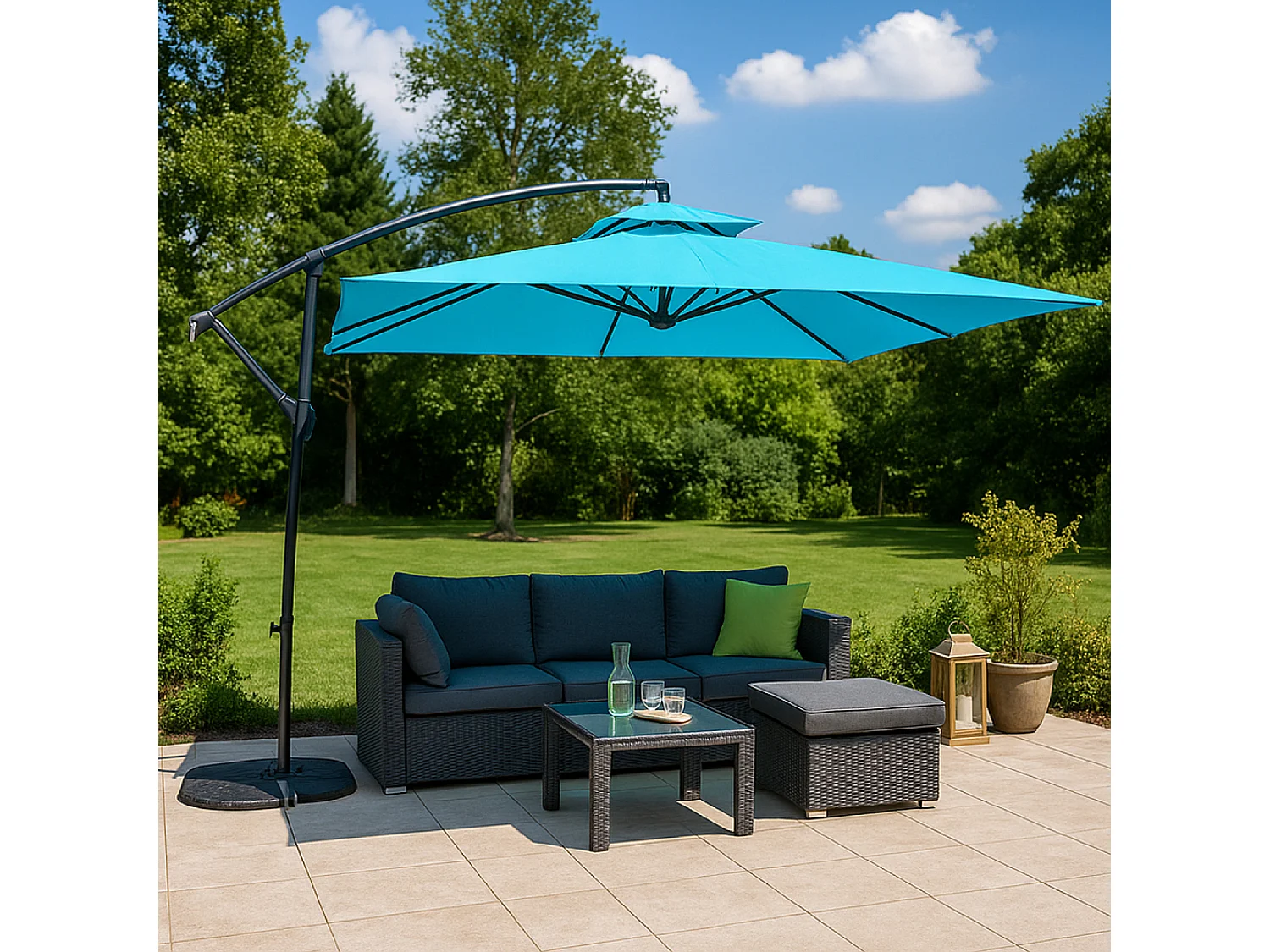 Versetzter Runder Sonnenschirm Blau Capri 3m - Aluminium Epoxid, Polyesterstoff 160g/m²