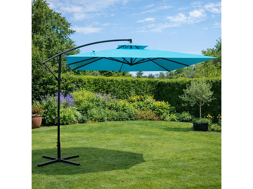 Versetzter Runder Sonnenschirm Blau Capri 3m - Aluminium Epoxid, Polyesterstoff 160g/m²