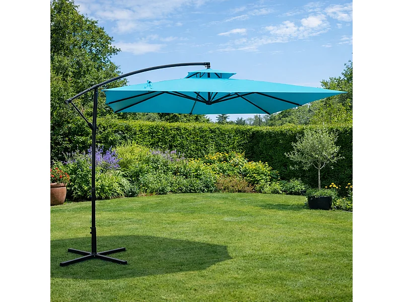 Verplaatste Ronde Parasol Blauw Capri 3m - Aluminium Epoxy, Polyester Doek 160g/m²