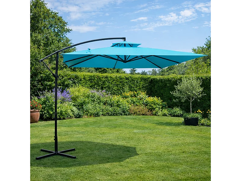 Verplaatste Ronde Parasol Blauw Capri 3m - Aluminium Epoxy, Polyester Doek 160g/m²