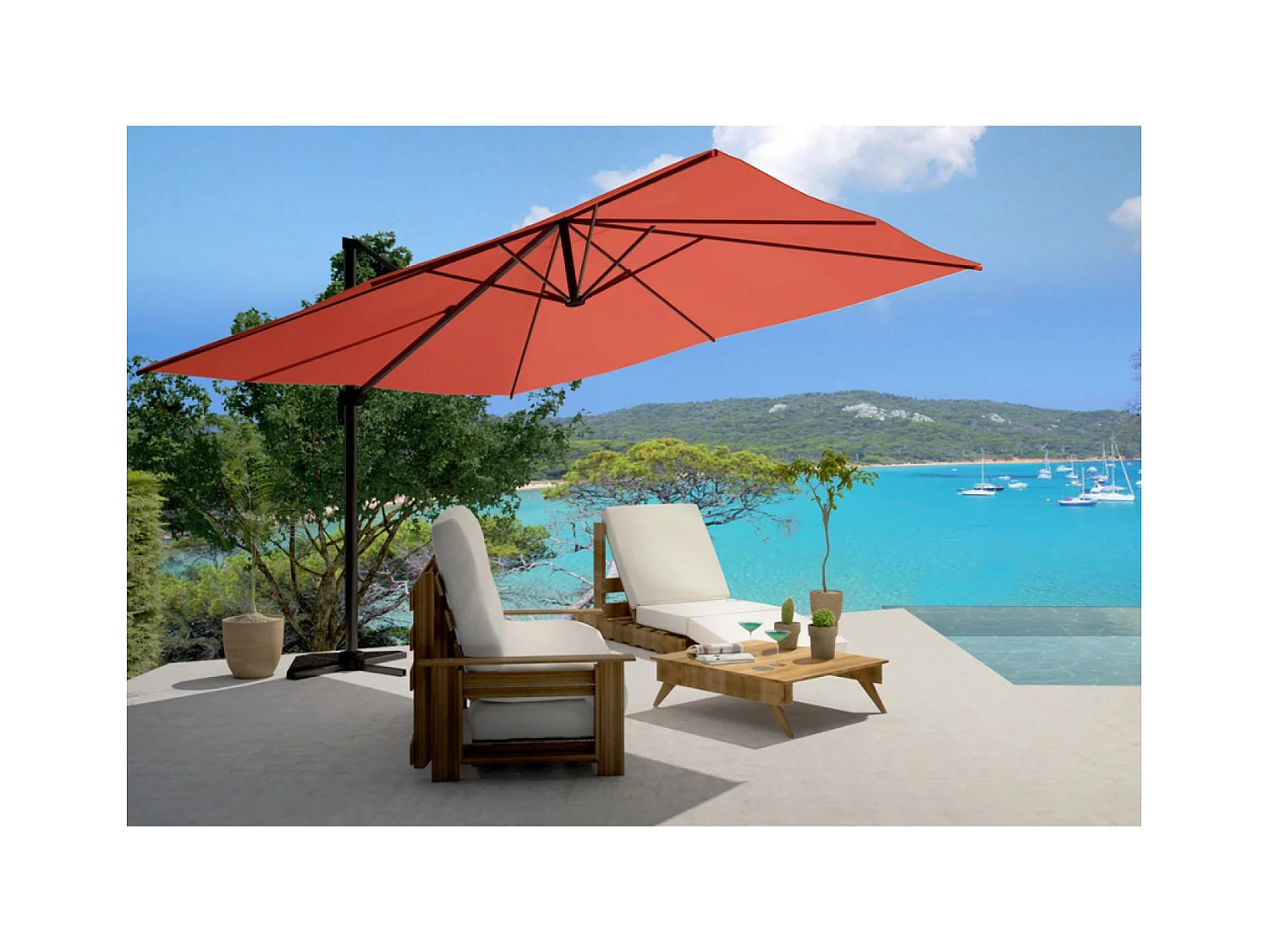 Parasol déporté et rotatif 3 x 4 m terracotta CESARE