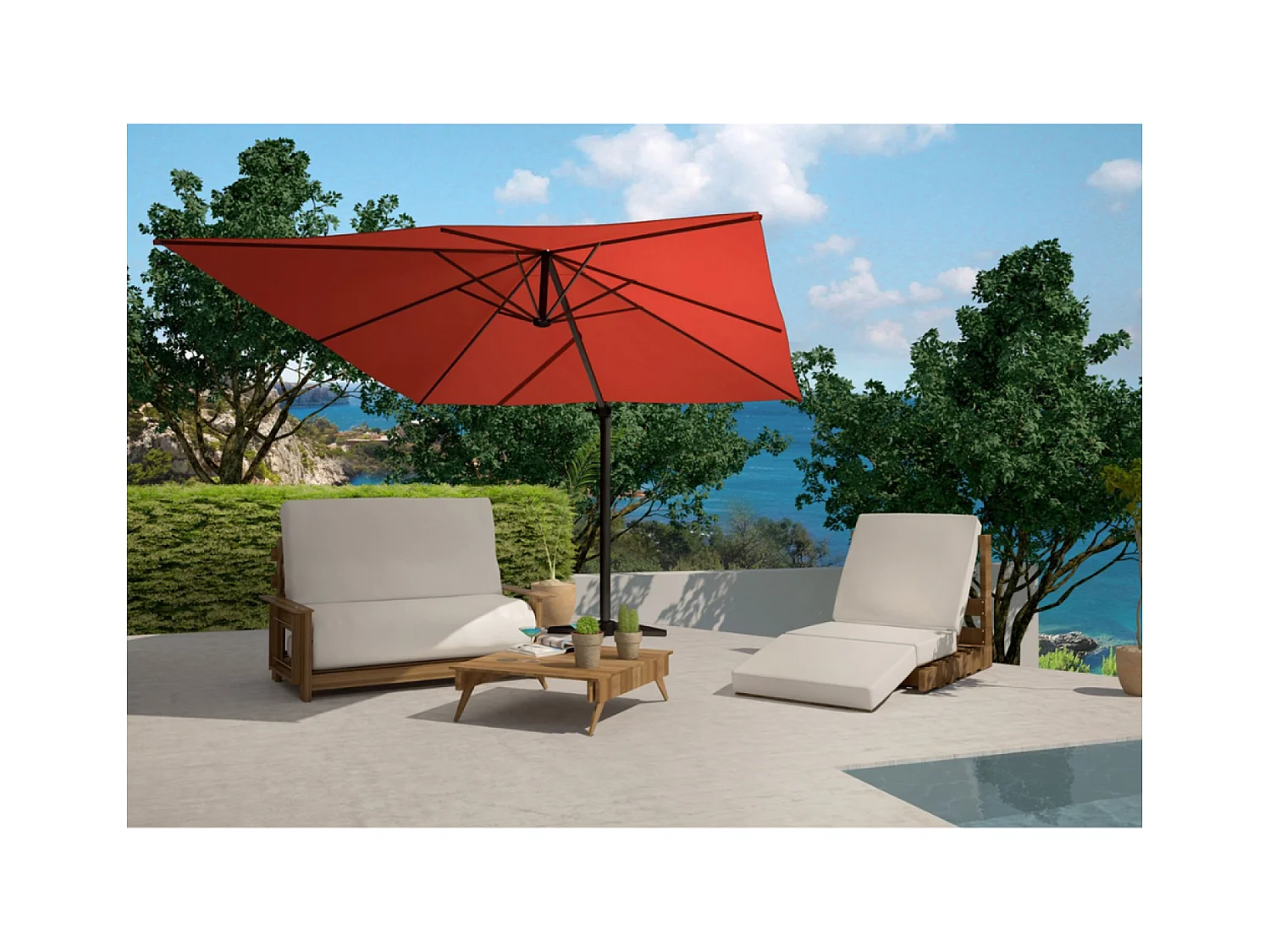 Parasol déporté et rotatif 3 x 4 m terracotta CESARE