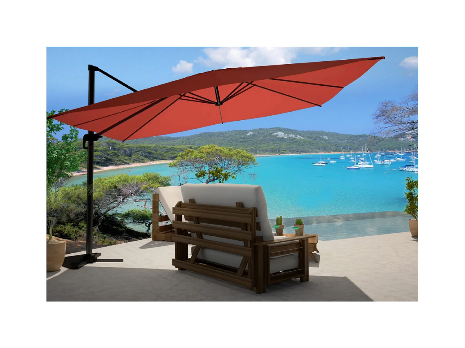 Parasol déporté et rotatif 3 x 4 m terracotta CESARE