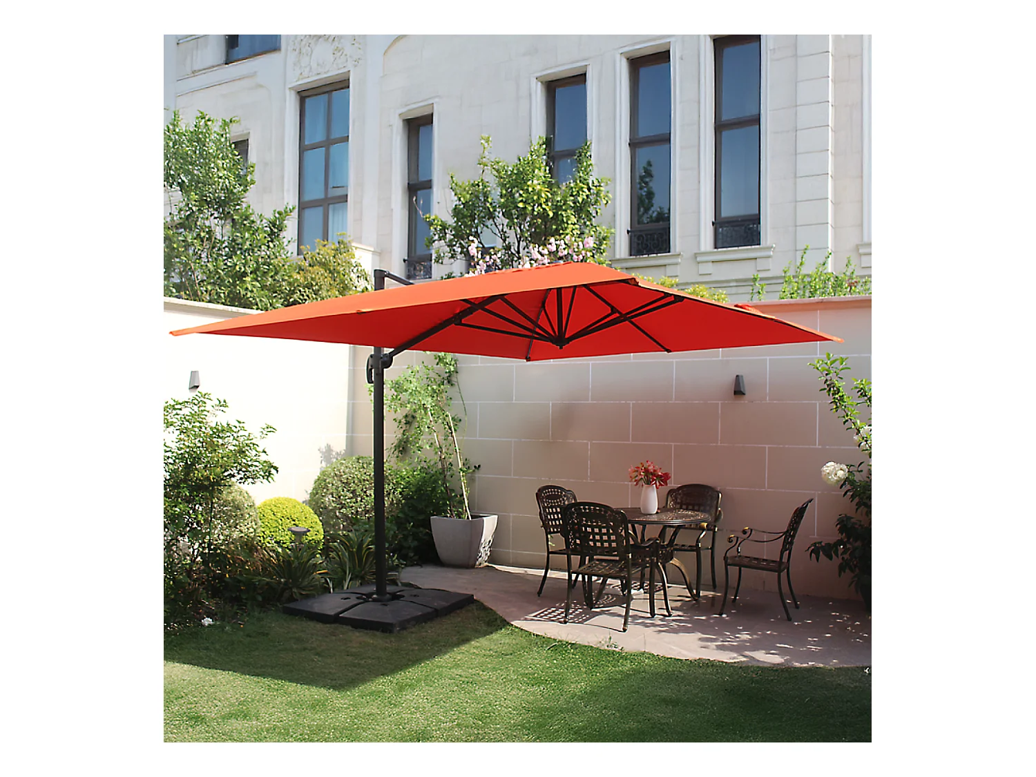 Parasol déporté et rotatif 3 x 4 m terracotta CESARE