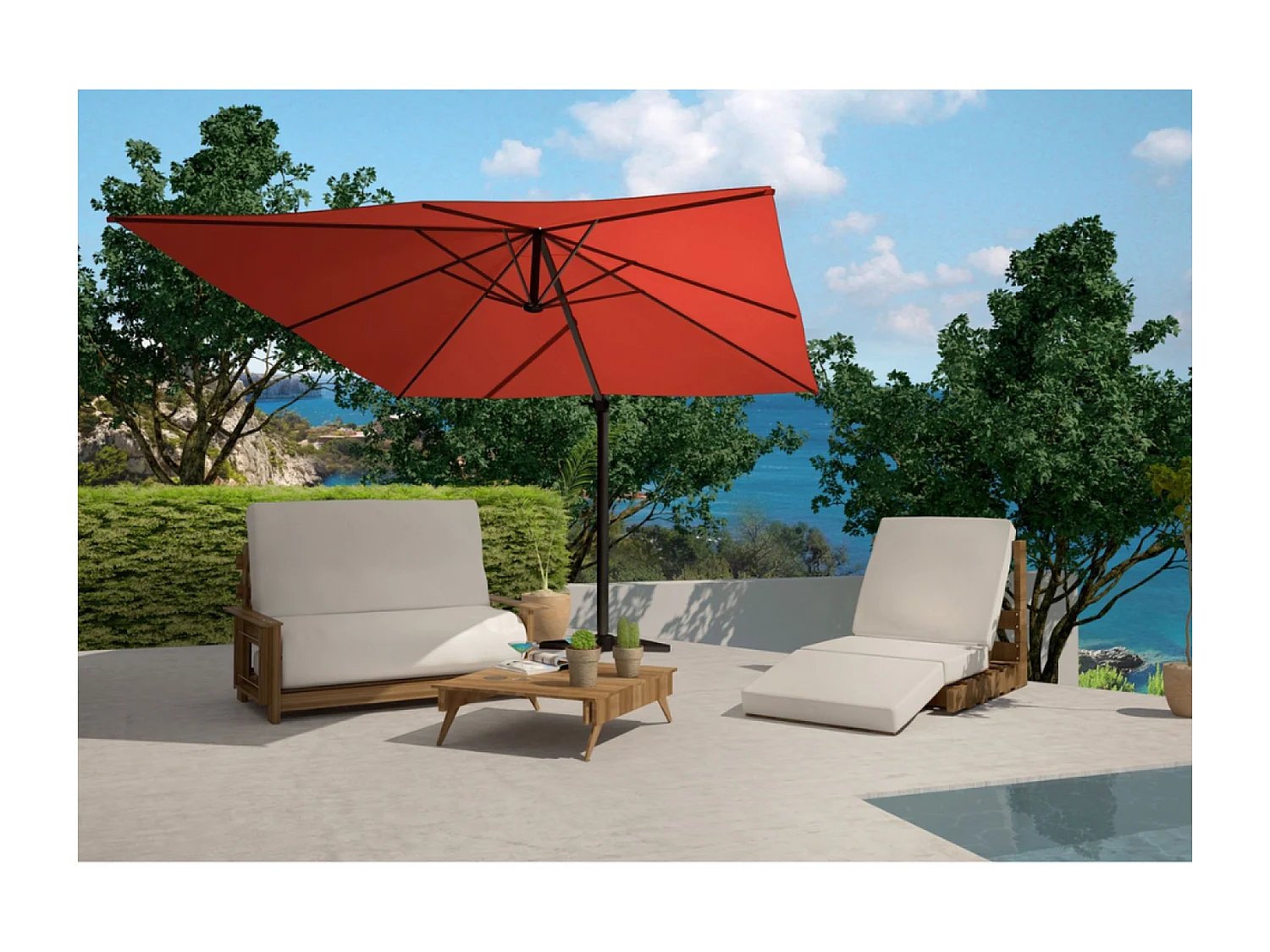 Parasol déporté et rotatif 3 x 4 m terracotta CESARE