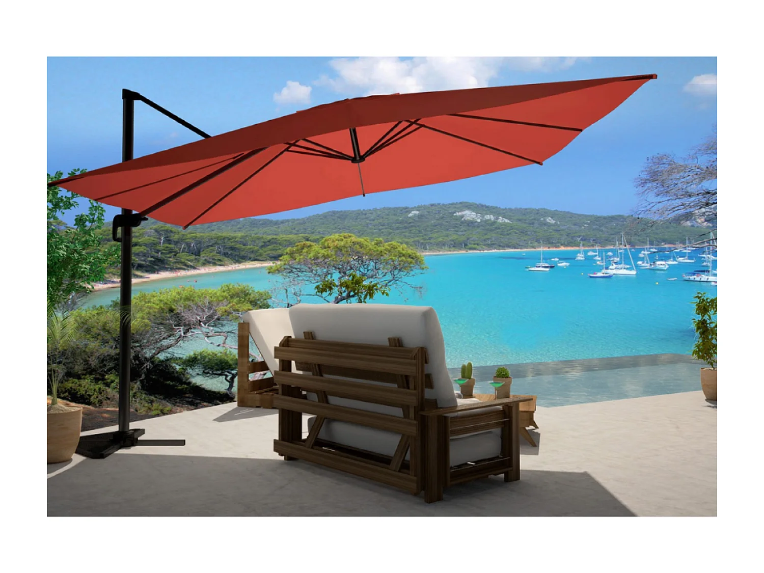 Hangende Rechthoekige Parasol 3x4m 360° Draaibaar Terracotta CESARE