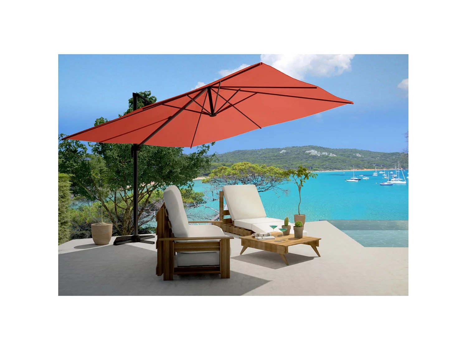 Parasol  terracotta déporté rectangle 3 x 4 m rotatif à 360 CESARE