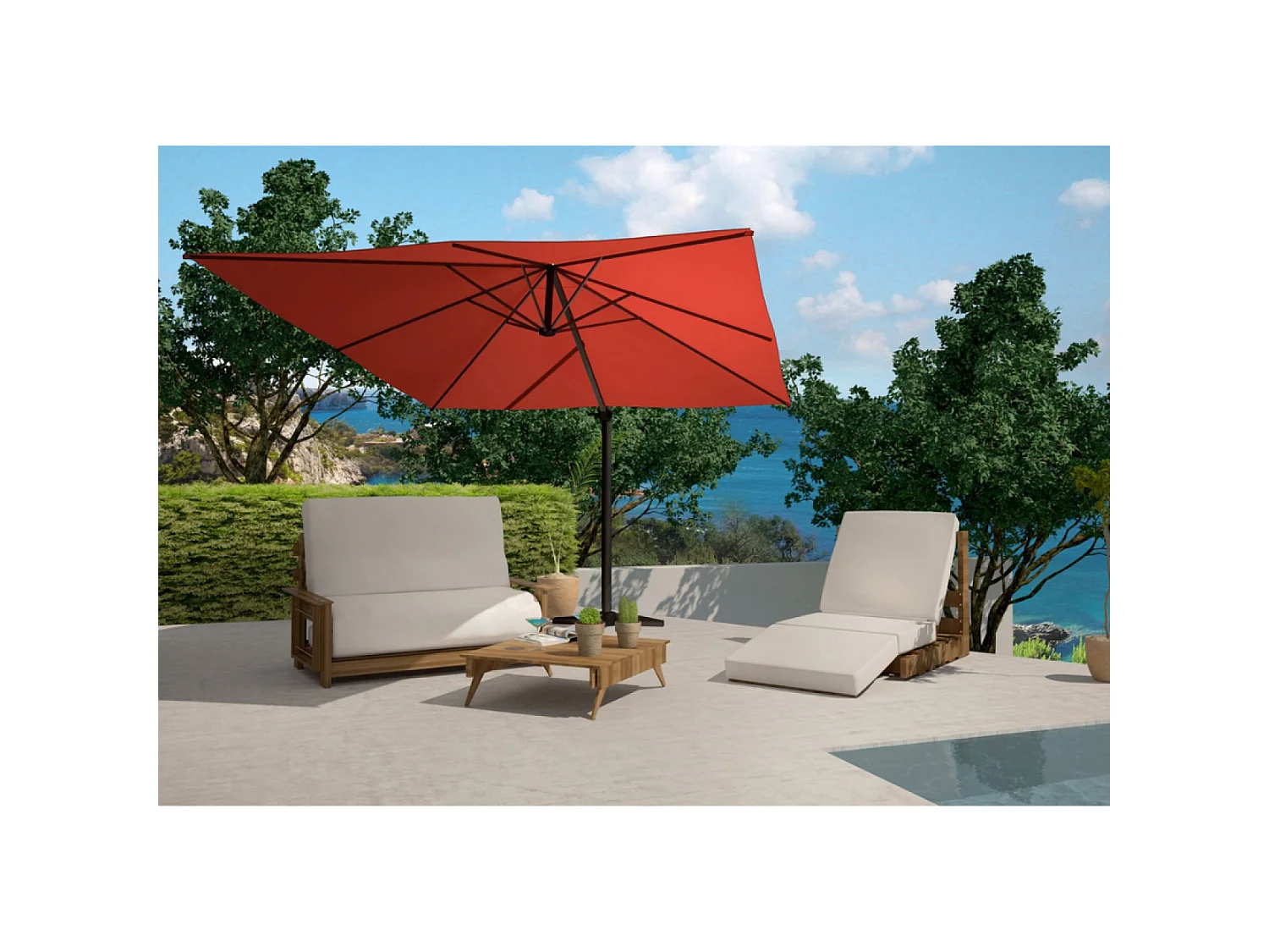 Parasol  terracotta déporté rectangle 3 x 4 m rotatif à 360 CESARE
