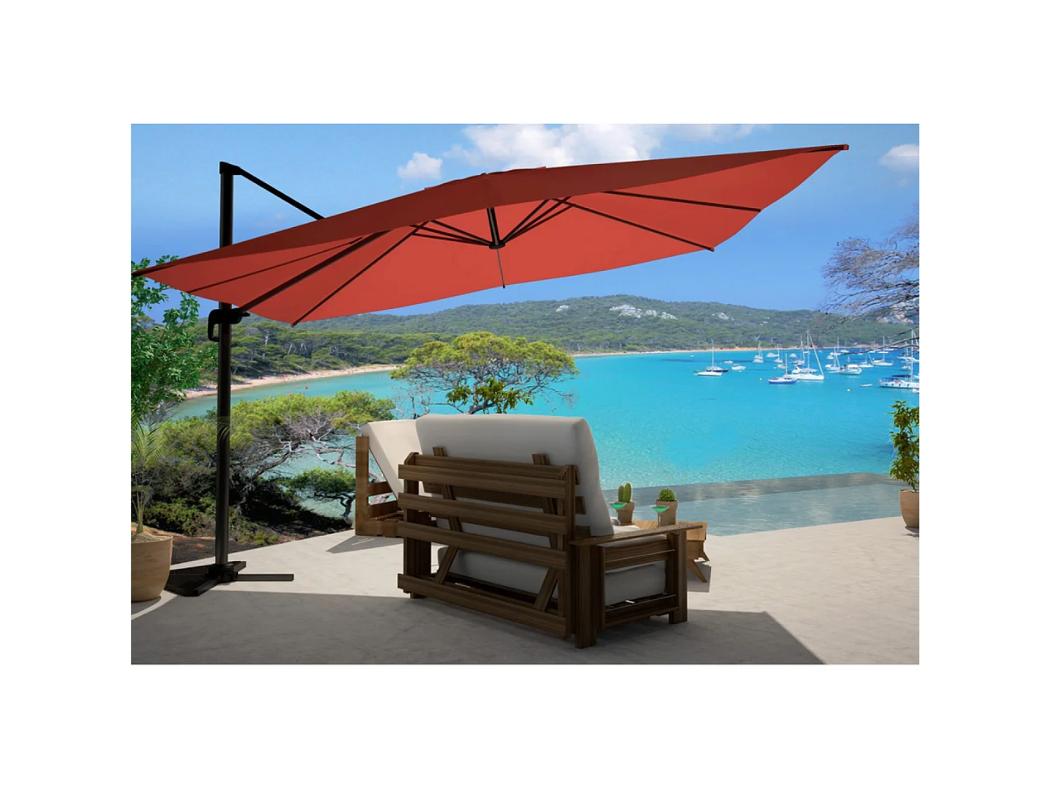 Parasol  terracotta déporté rectangle 3 x 4 m rotatif à 360 CESARE