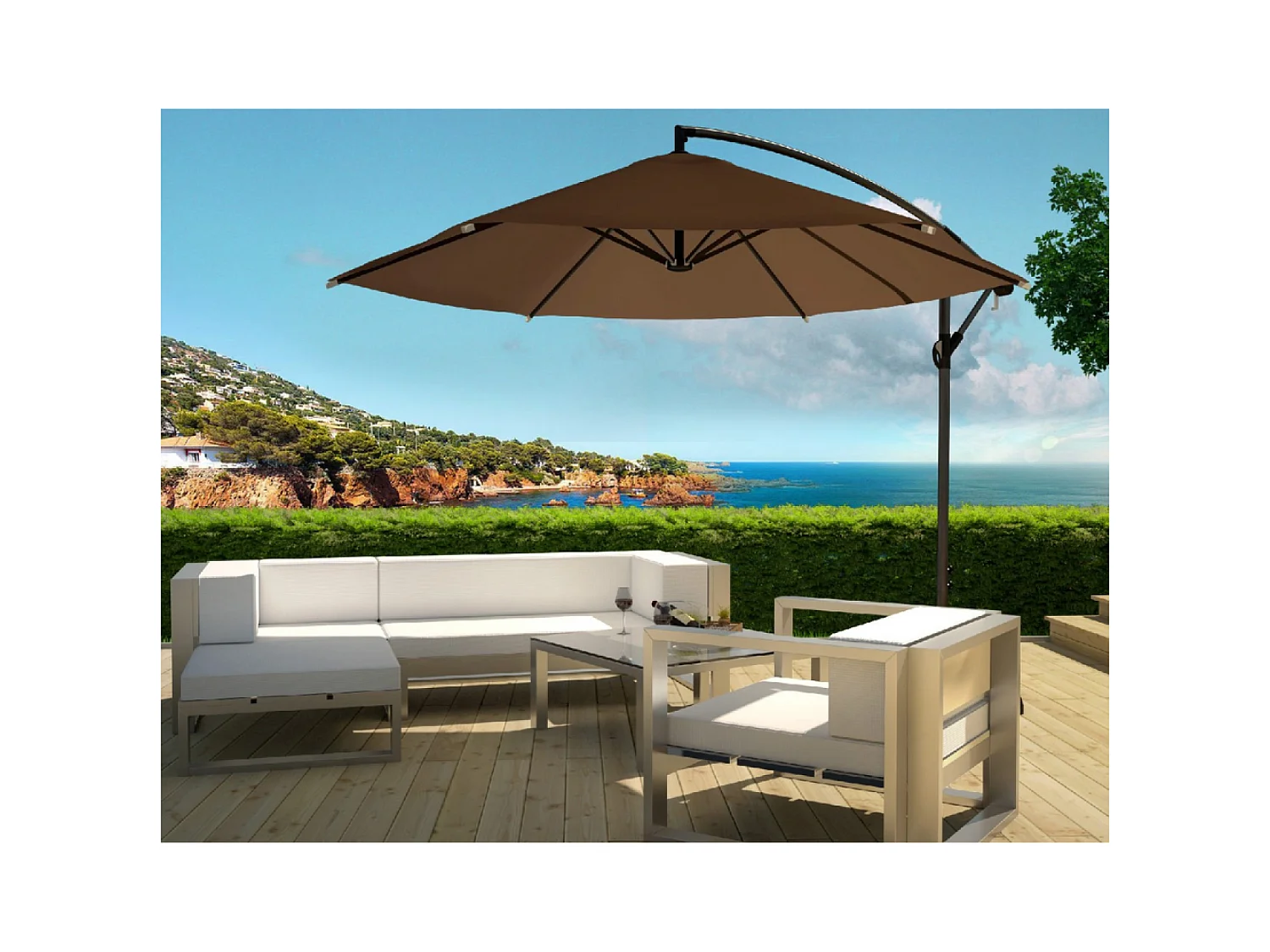 Verplaatste ronde parasol chocolade 300cm PORTICIO