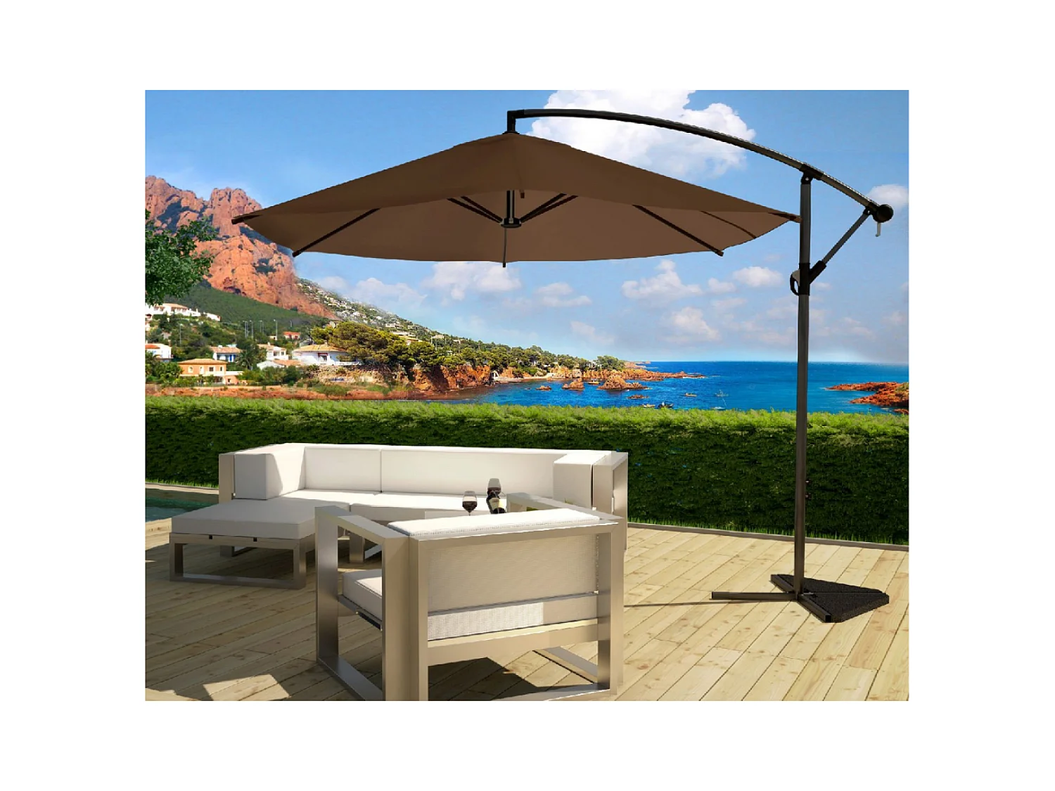 Verplaatste ronde parasol chocolade 300cm PORTICIO
