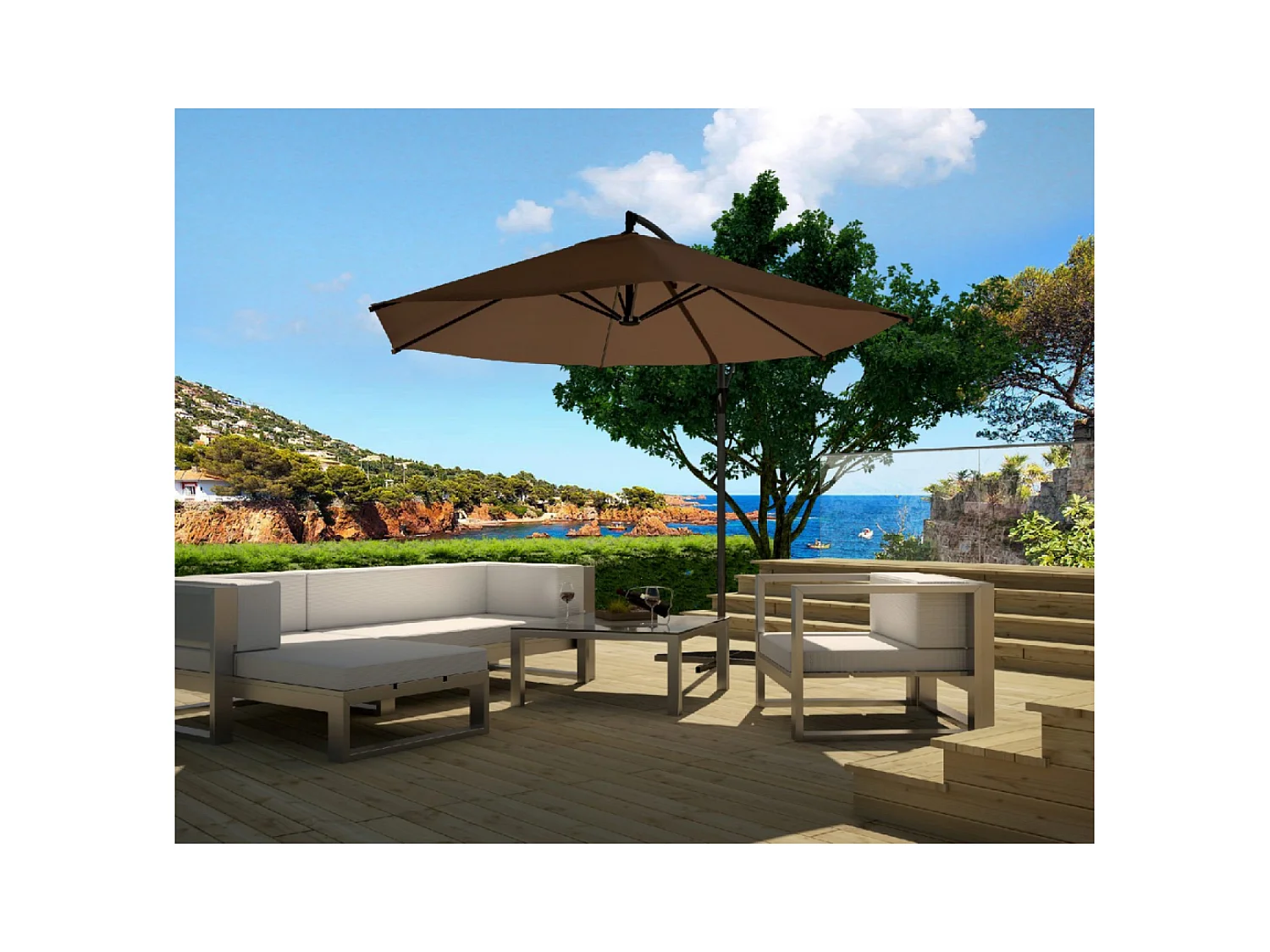 Parasol déporté diamètre 3m chocolat PORTICCIO