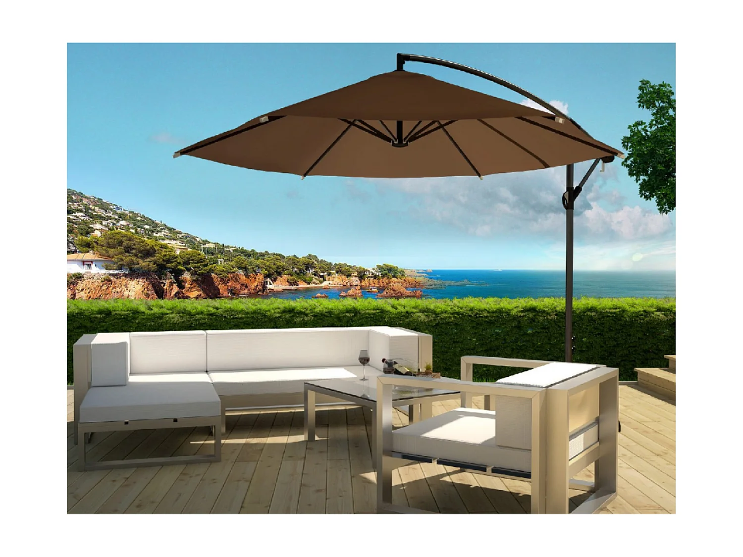 Parasol déporté diamètre 3m chocolat PORTICCIO