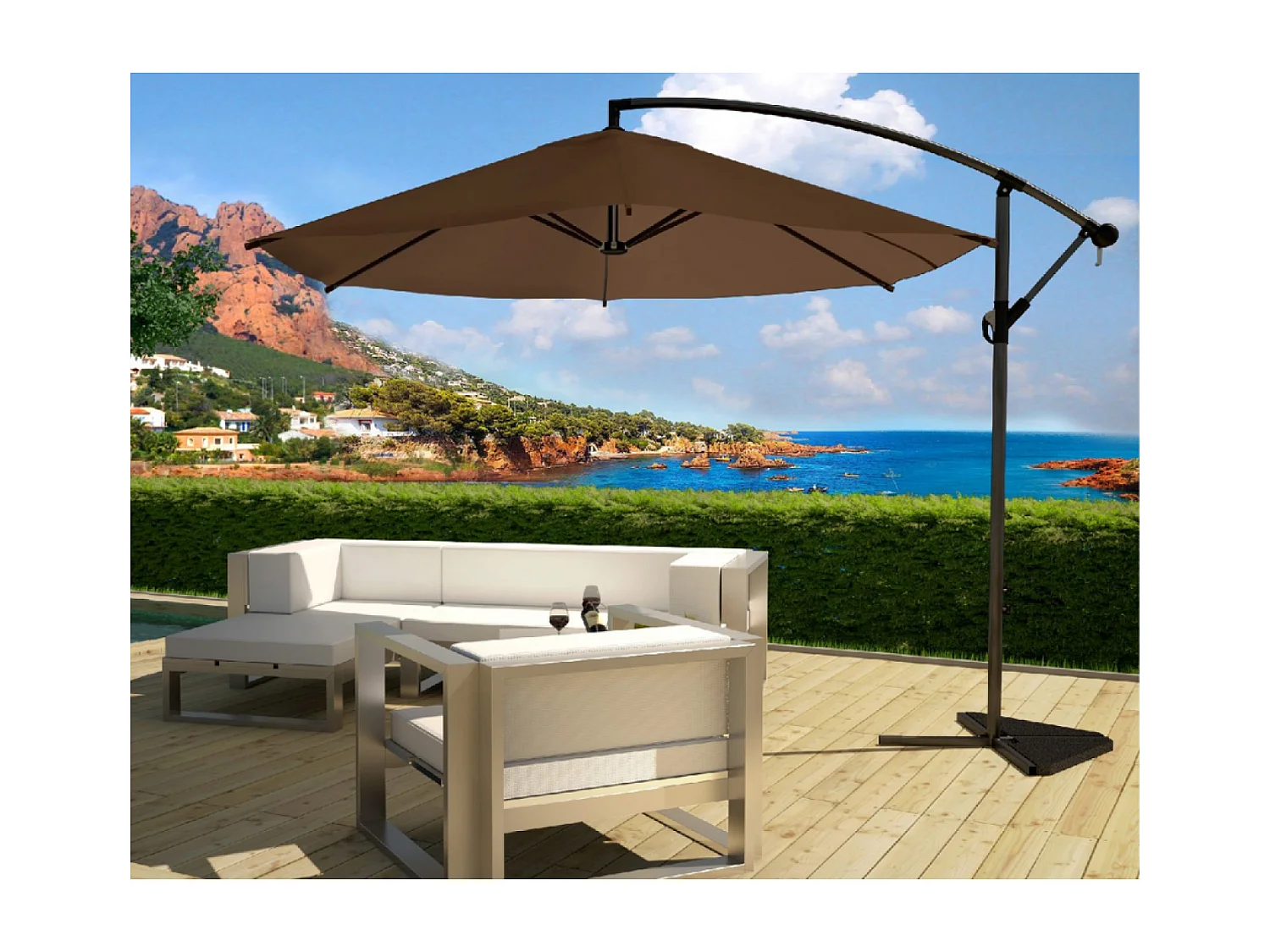 Parasol déporté diamètre 3m chocolat PORTICCIO