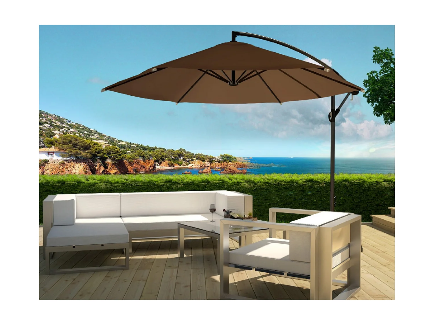 Guarda-sol deslocado redondo chocolate 300cm PORTICIO