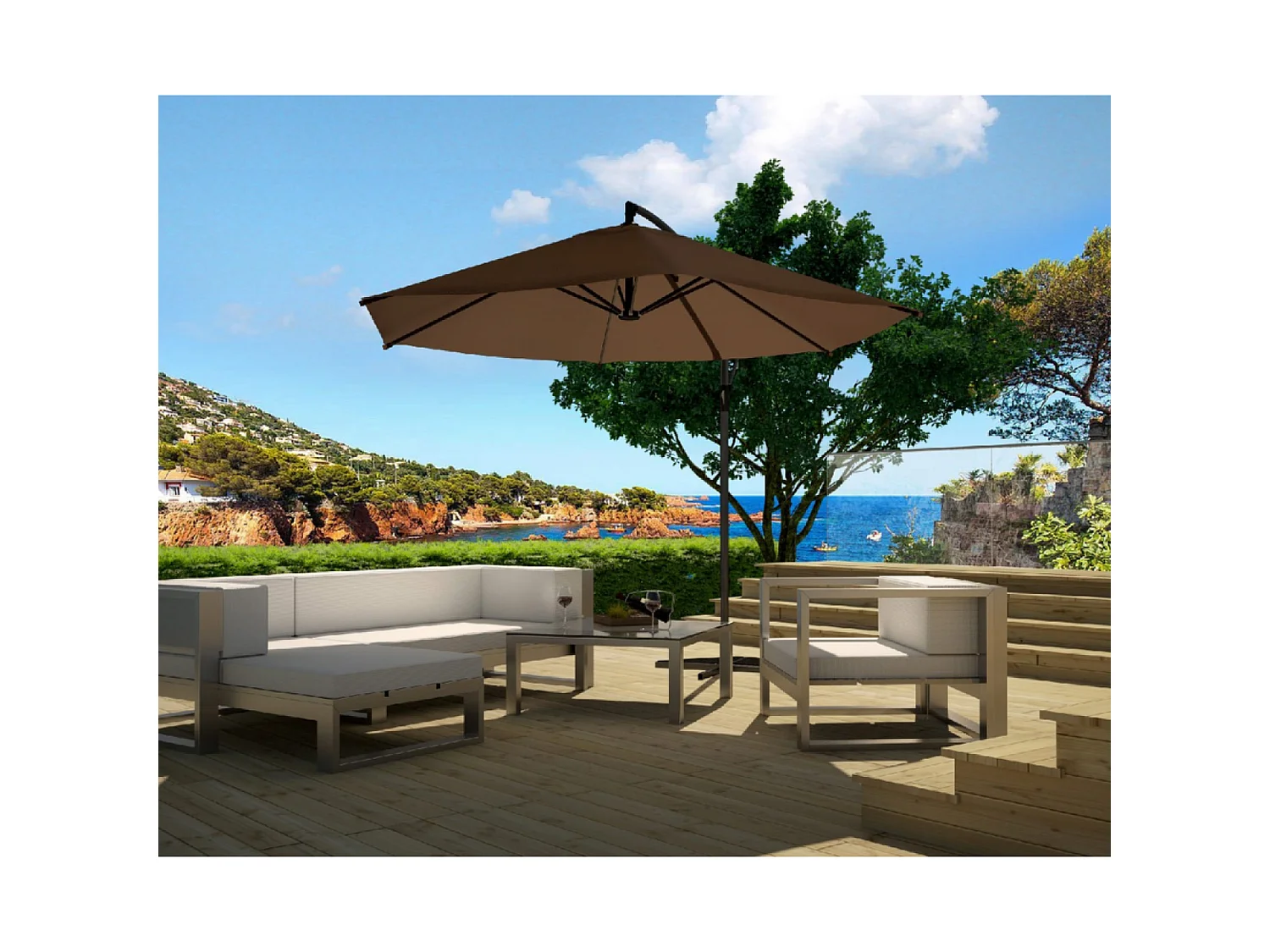 Parasol  marron déporté rond 3 x 3 m PORTICCIO