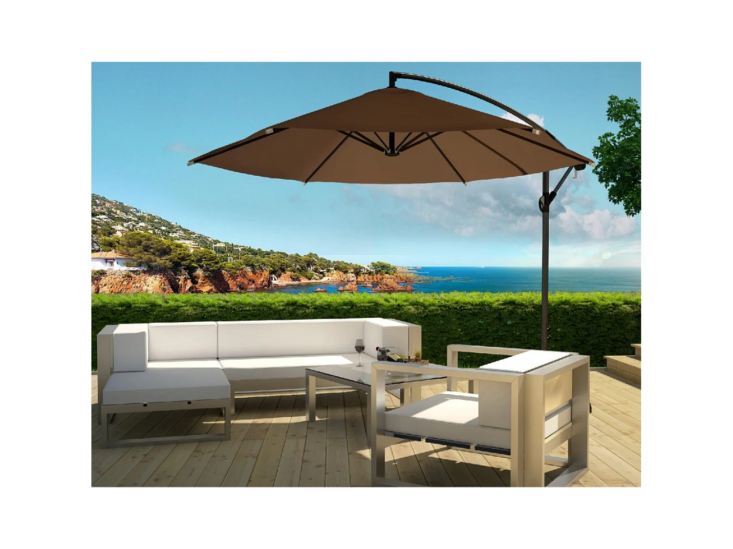 Parasol  marron déporté rond 3 x 3 m PORTICCIO