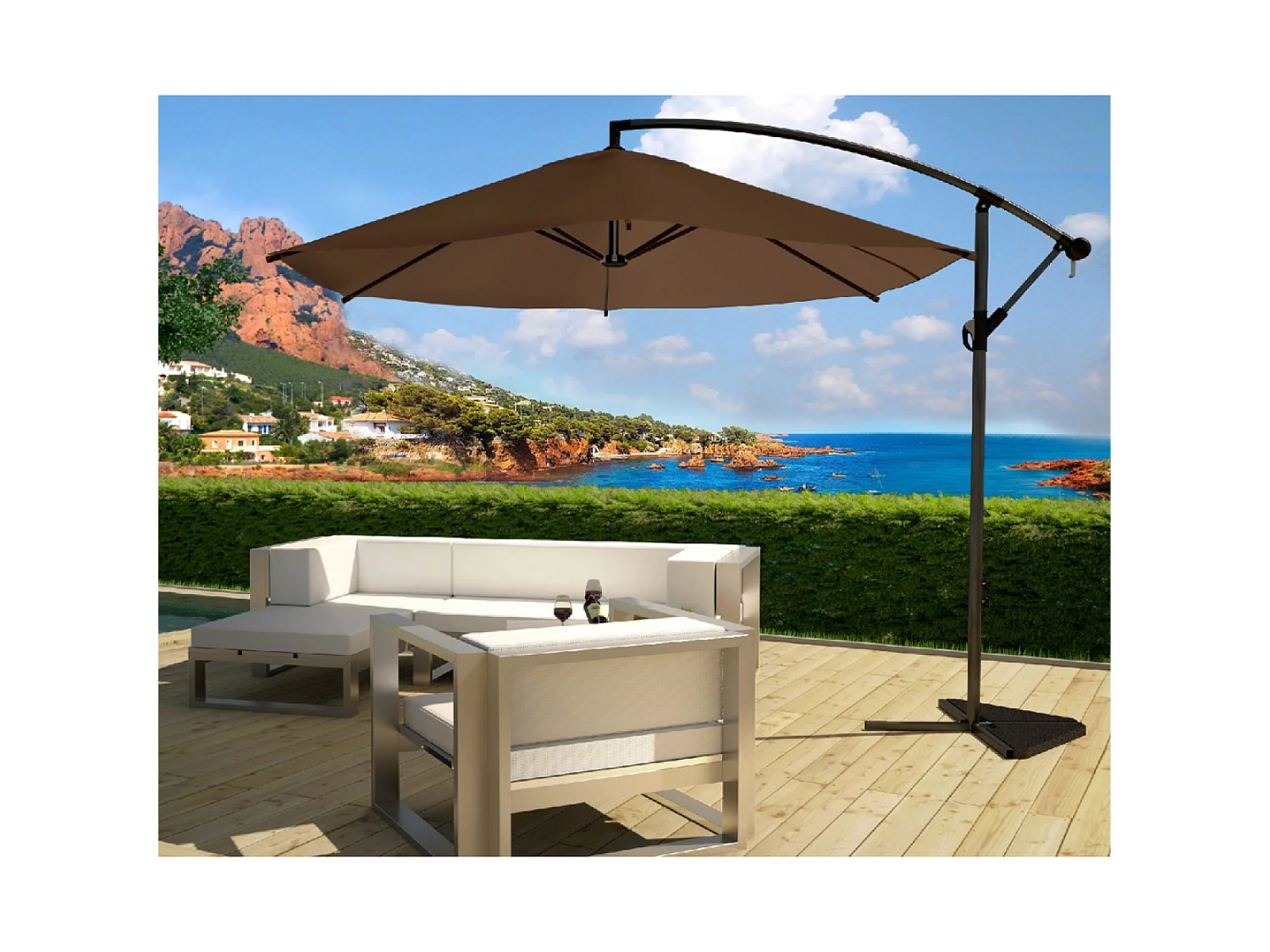 Parasol  marron déporté rond 3 x 3 m PORTICCIO