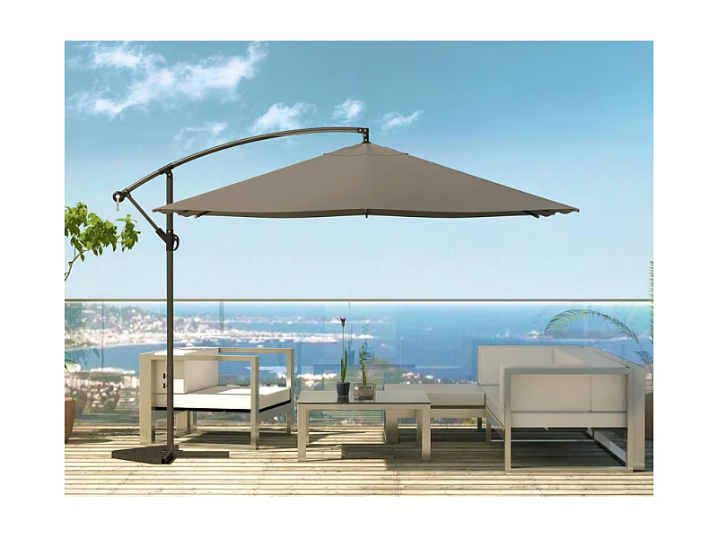Parasol excéntrico cuadrado con LED de 3x3 m gris SOLENZARA