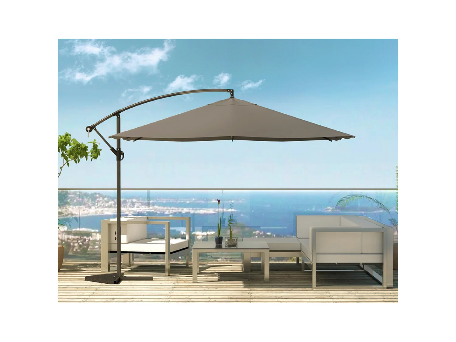 Parasol déporté LED 3 x 3 m gris SOLENZARA