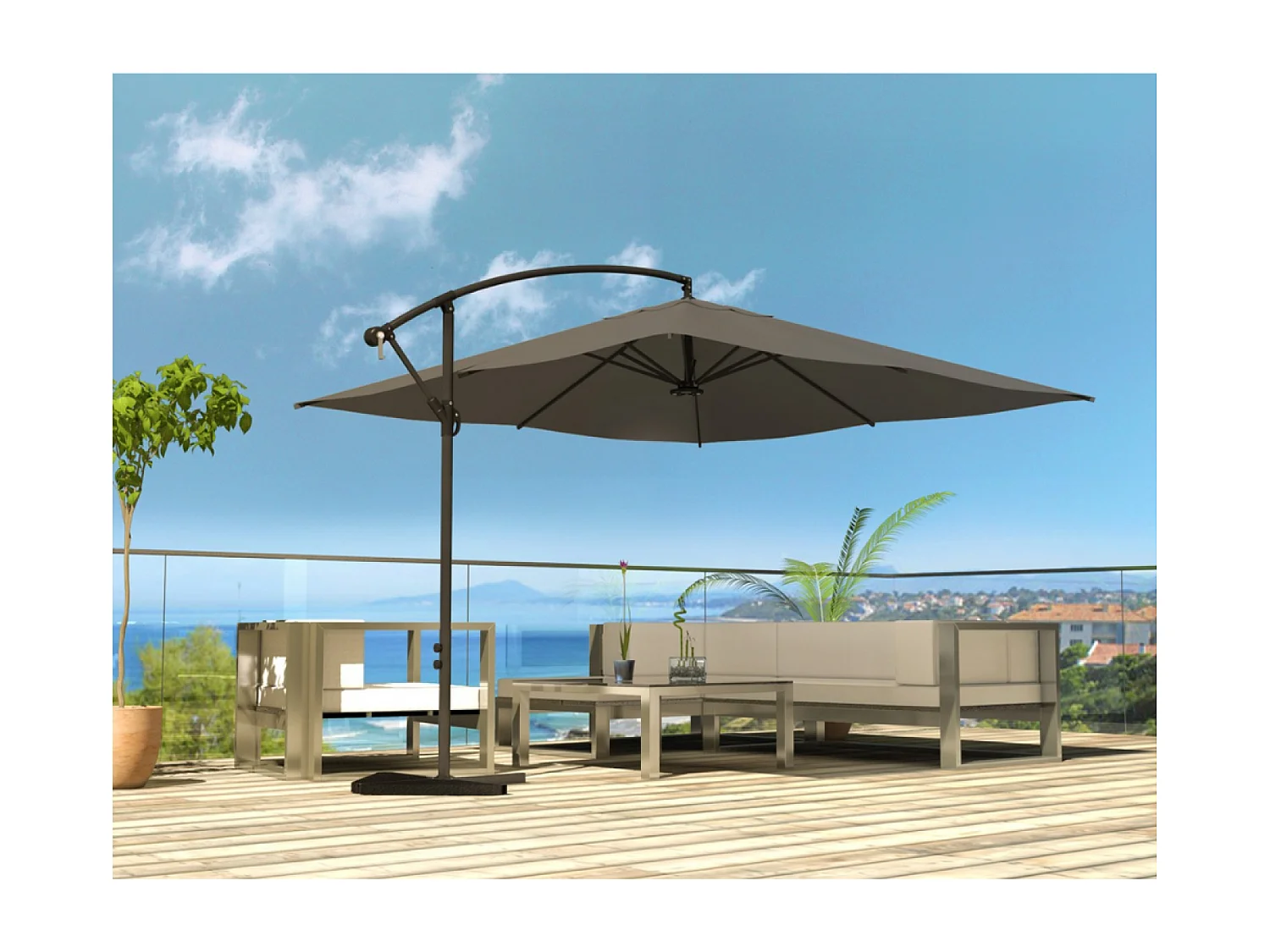 LED Zweefparasol Vierkant 3x3m Grijs SOLENZARA