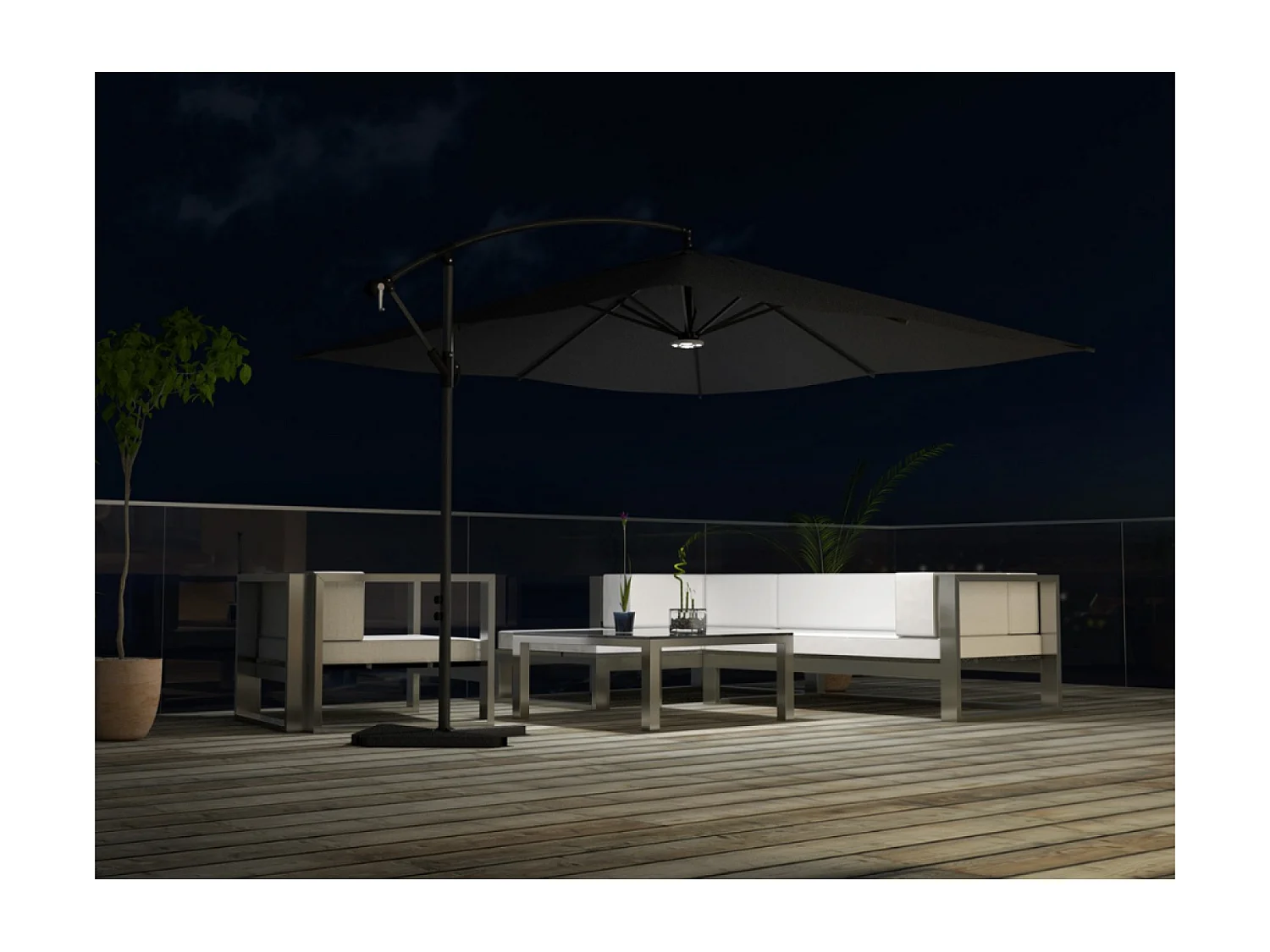 LED Zweefparasol Vierkant 3x3m Grijs SOLENZARA