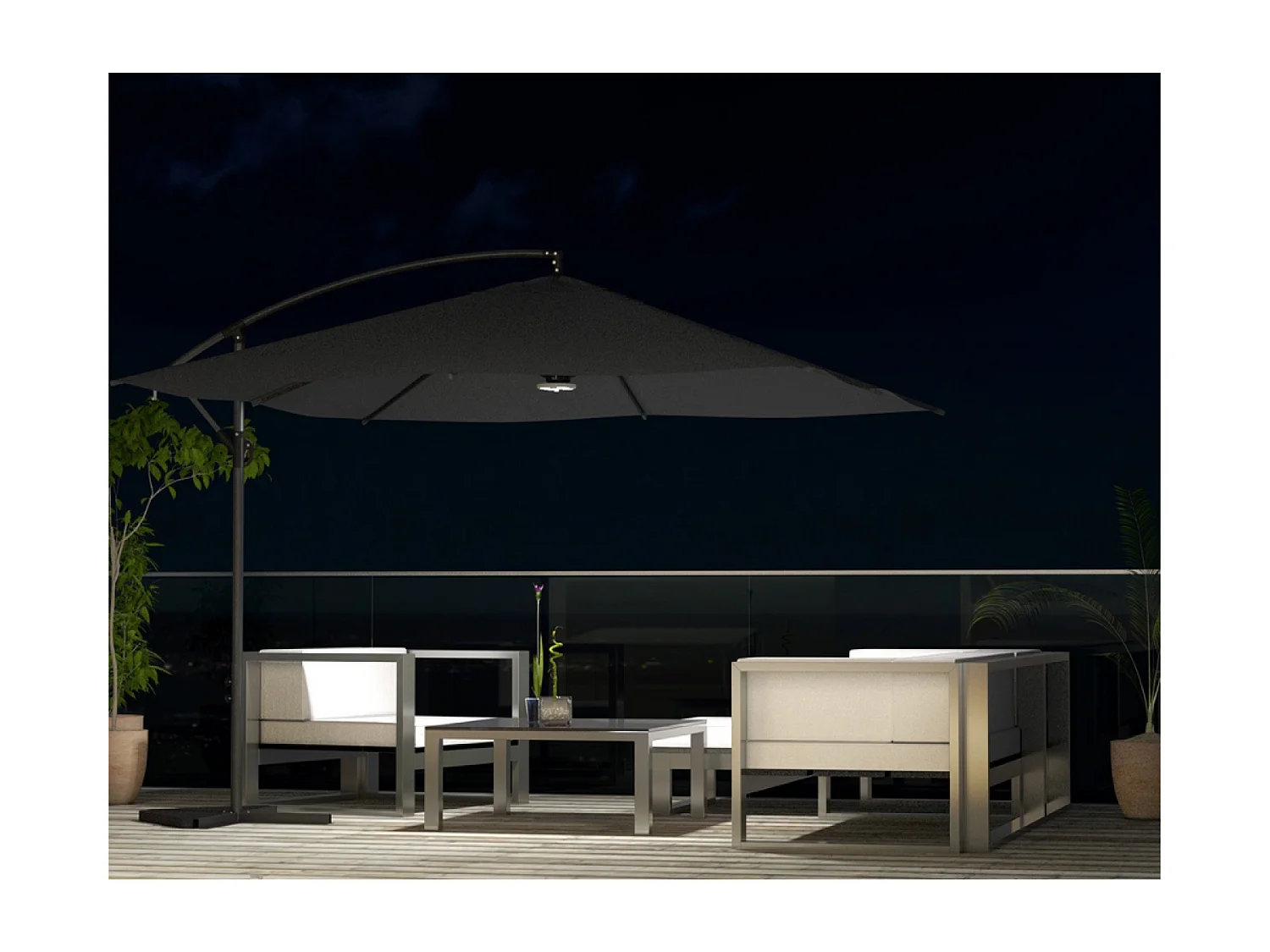 LED Zweefparasol Vierkant 3x3m Grijs SOLENZARA