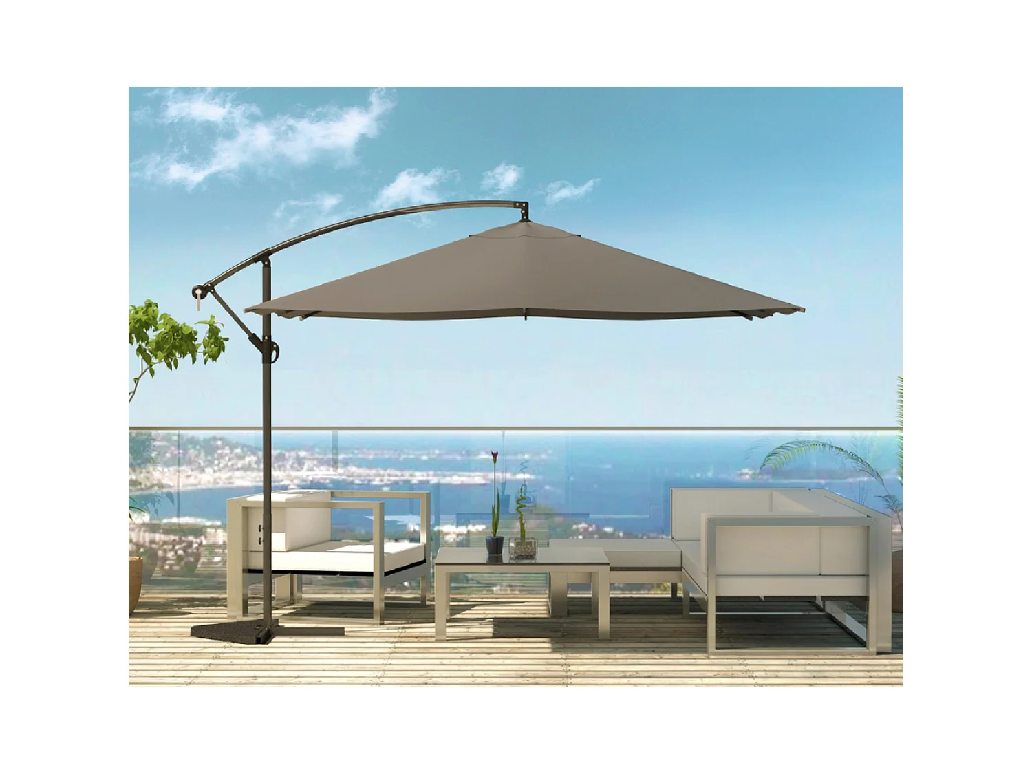 Parasol  gris déporté carré 3 x 3 m led SOLENZARA