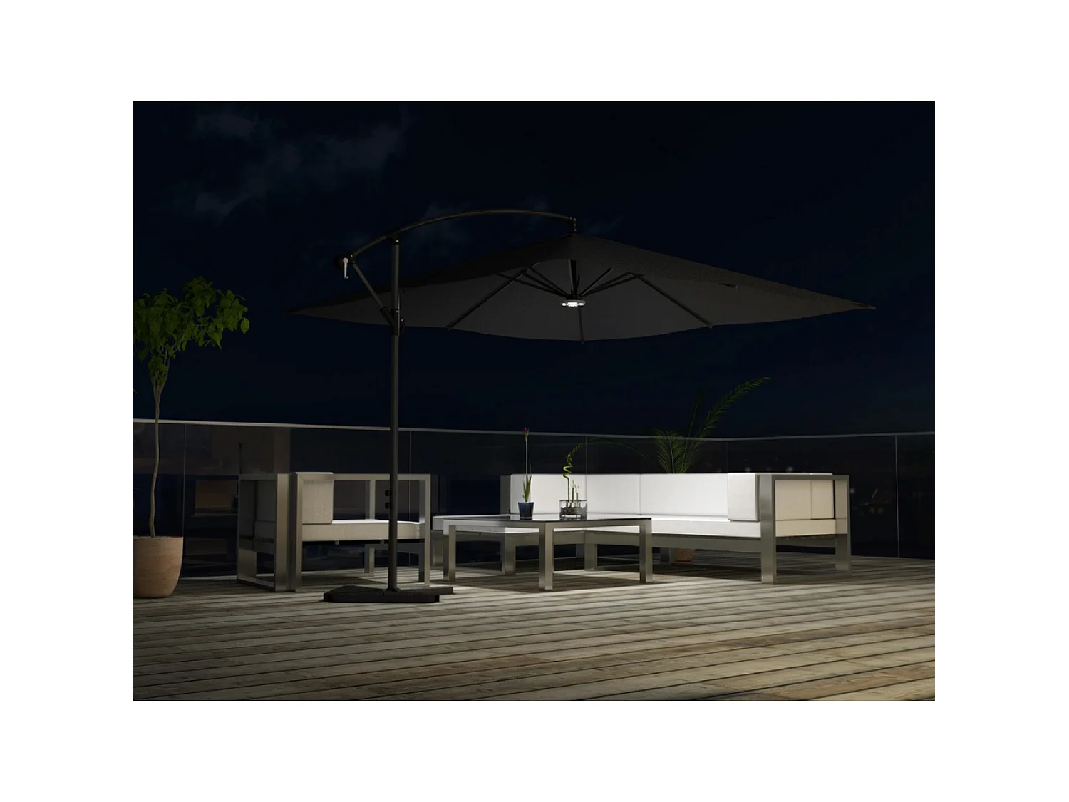 Parasol  gris déporté carré 3 x 3 m led SOLENZARA