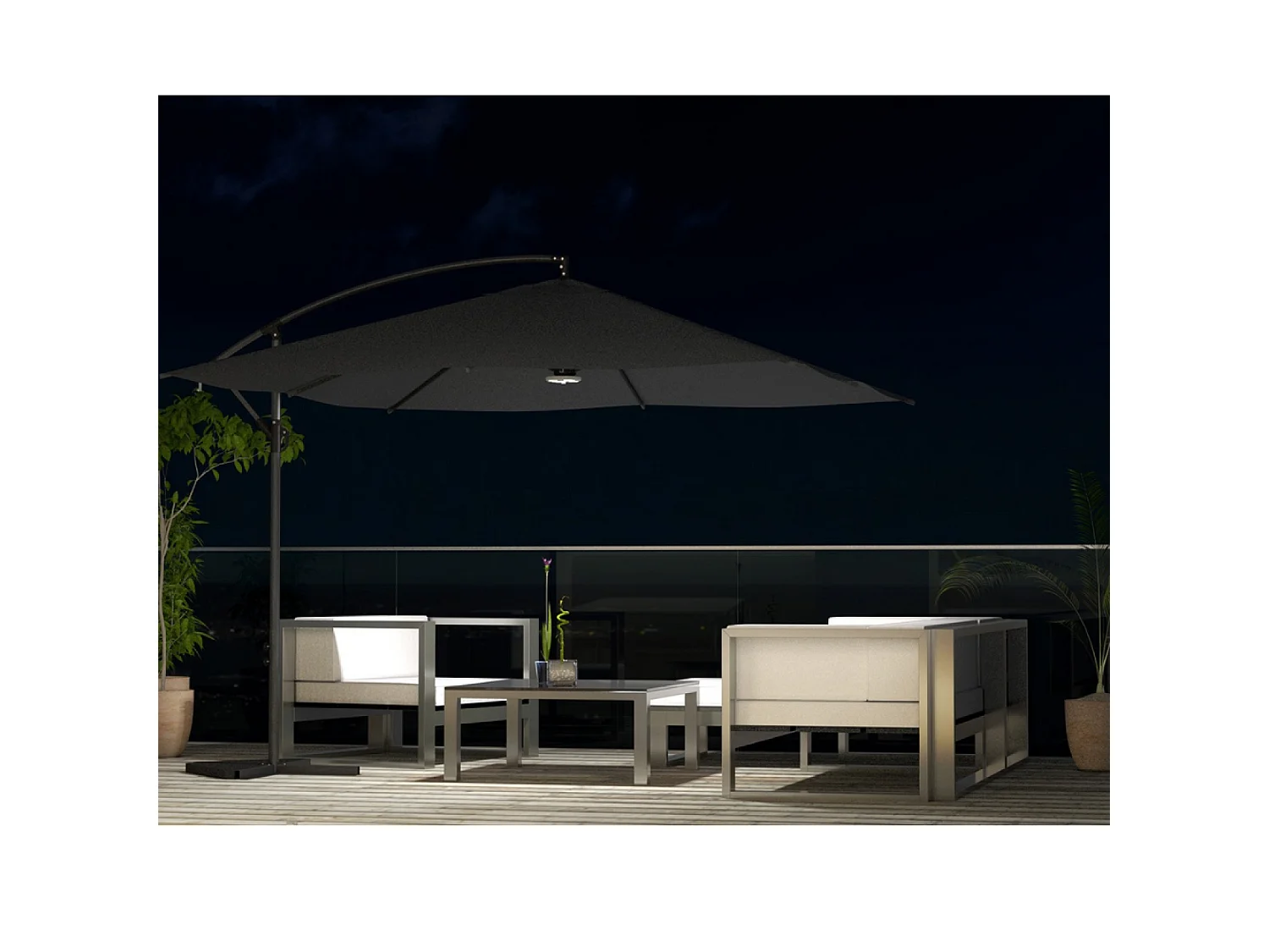 Parasol  gris déporté carré 3 x 3 m led SOLENZARA