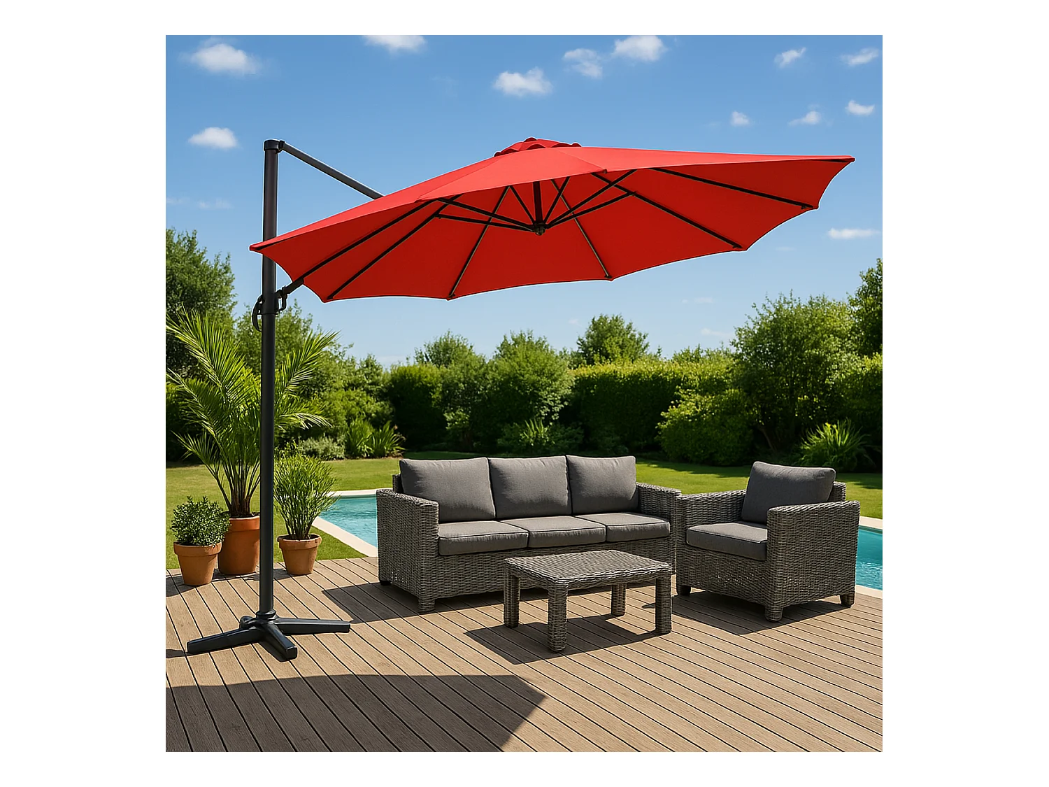 Terracotta 350cm Draaibare LED Zweefparasol Solenzara