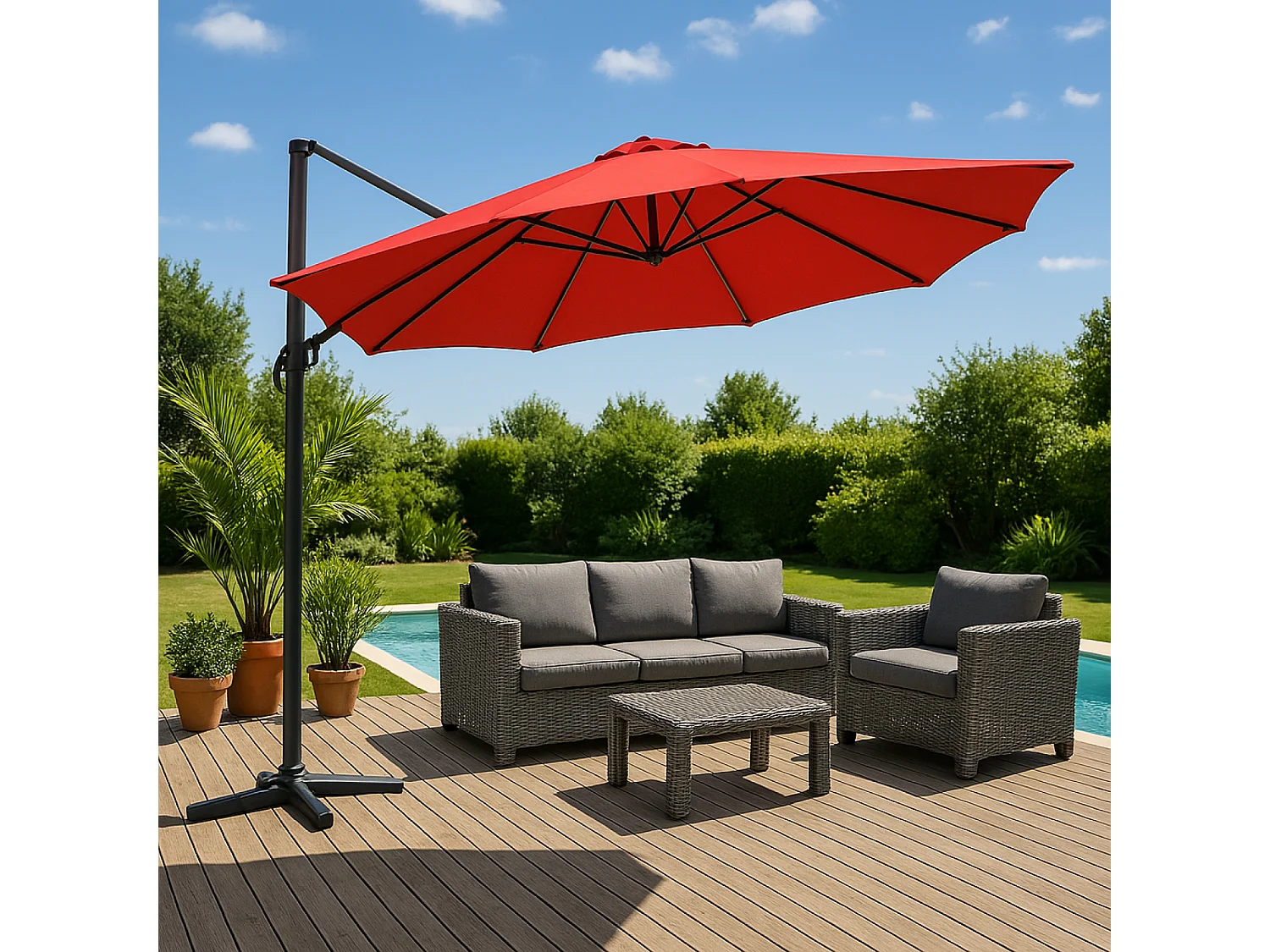 Parasol déporté et rotatif diamètre 3,5 m terracotta CASTILLO