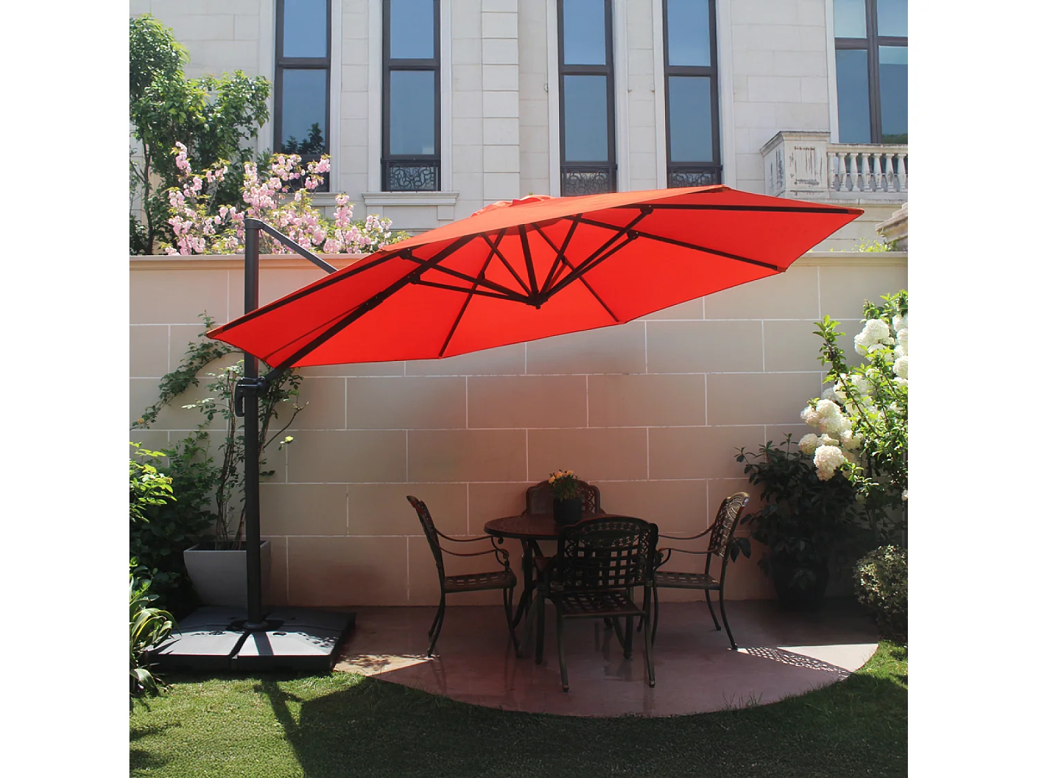 Parasol déporté et rotatif diamètre 3,5 m terracotta CASTILLO