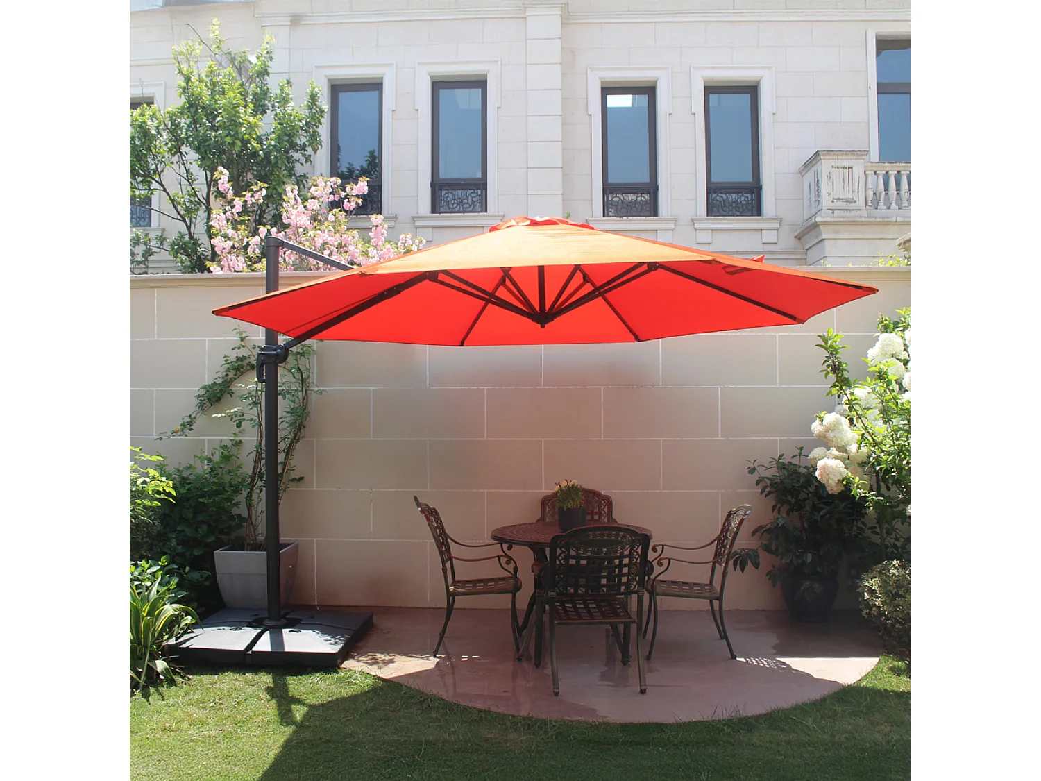 Parasol  terracotta droit rond 3,5 x 3,5 m rotatif à 360 CASTILLO